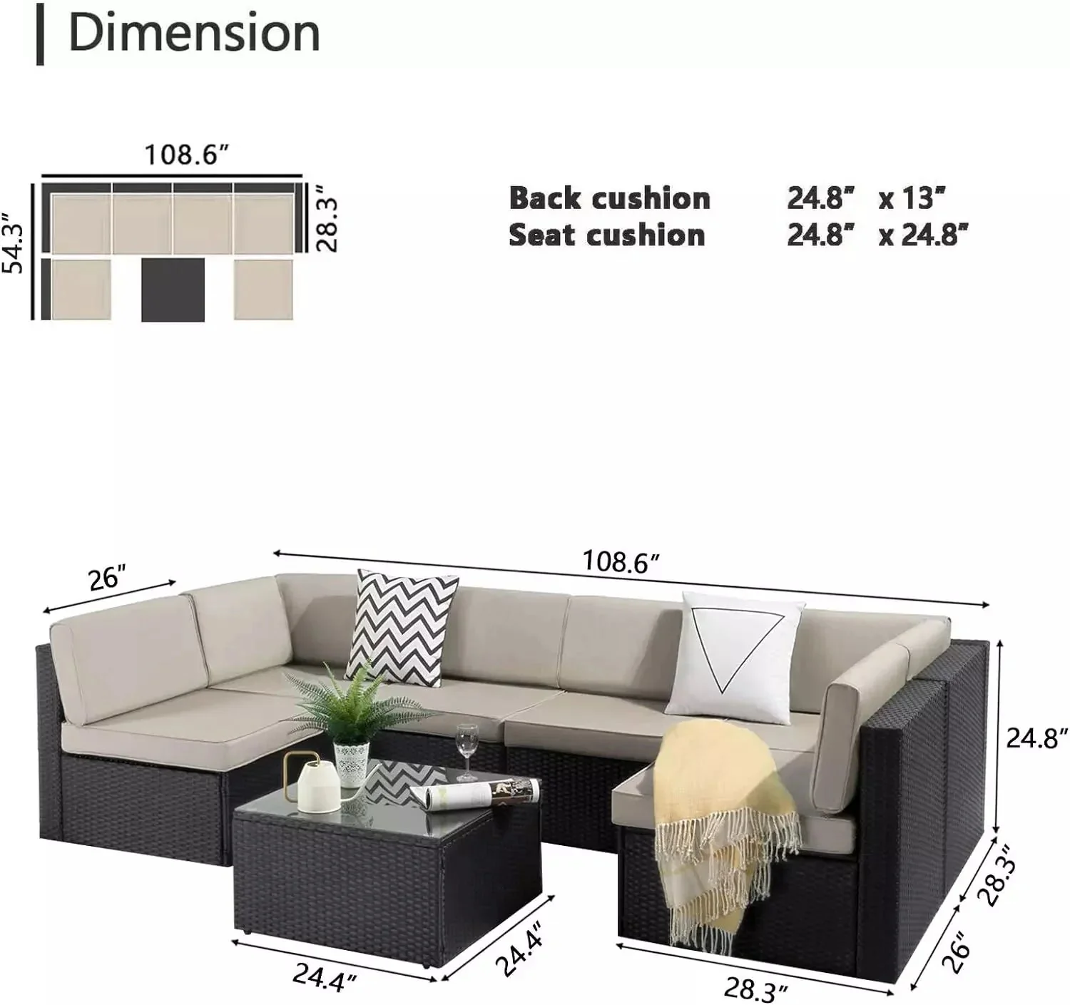 Vitesse 5 Pieces Patio Furniture Sets, Outdoor Sectional Sofa with Table - Image 38