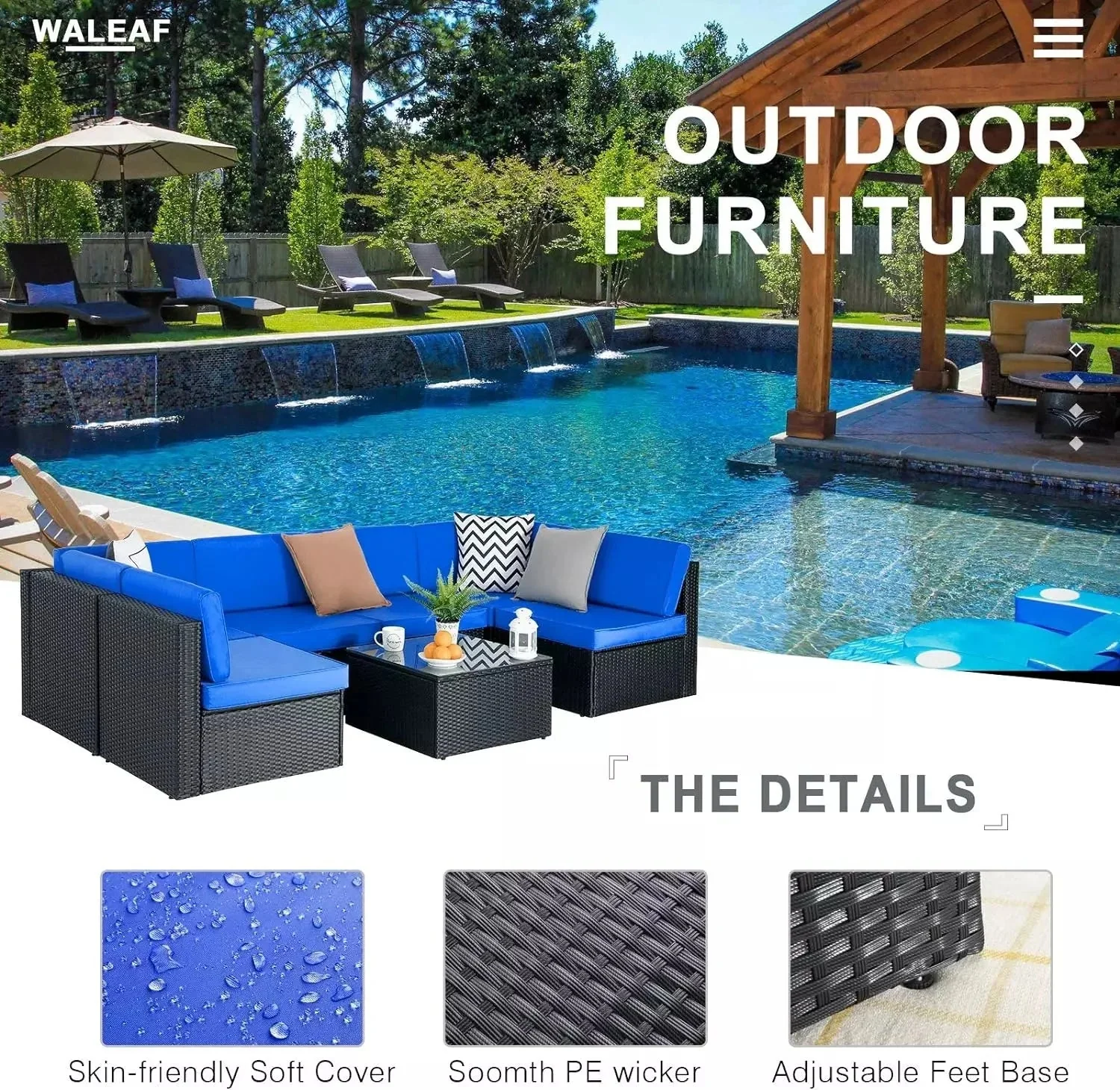 Vitesse 5 Pieces Patio Furniture Sets, Outdoor Sectional Sofa with Table - Image 41