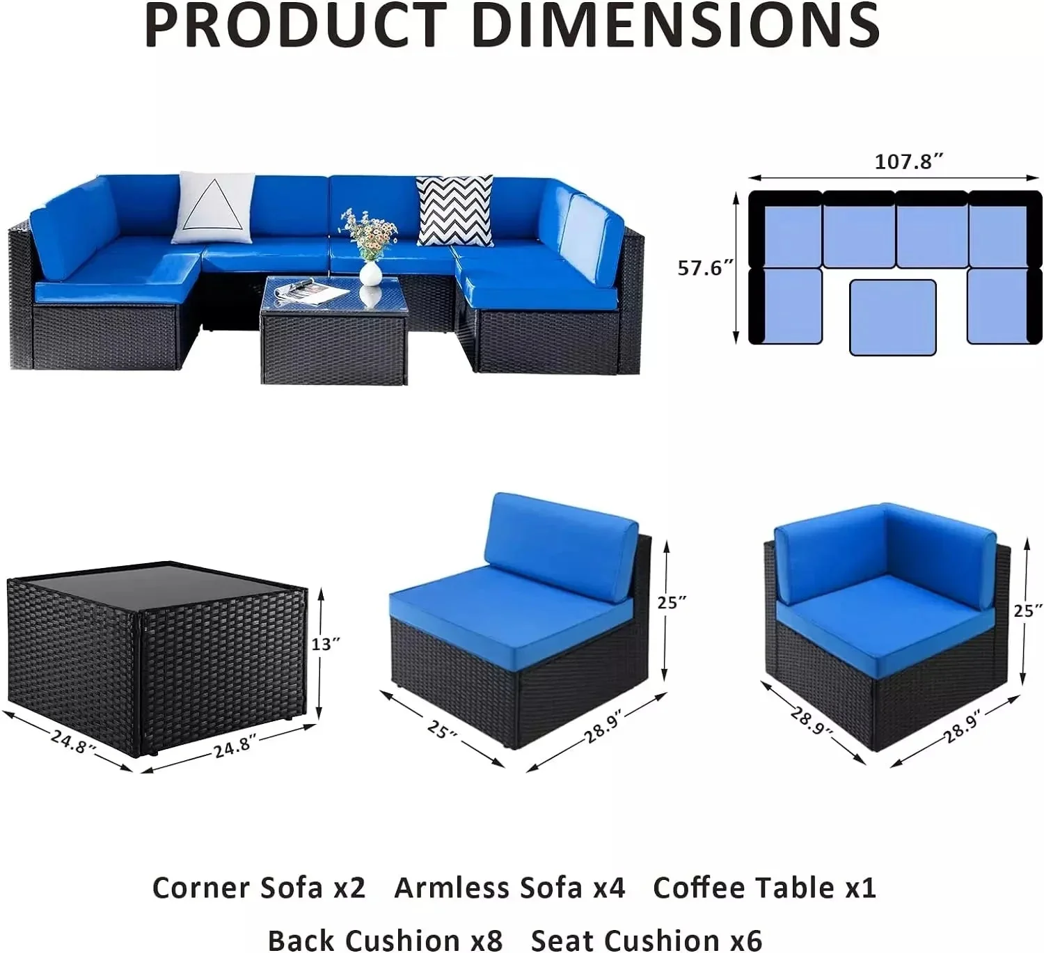 Vitesse 5 Pieces Patio Furniture Sets, Outdoor Sectional Sofa with Table - Image 45