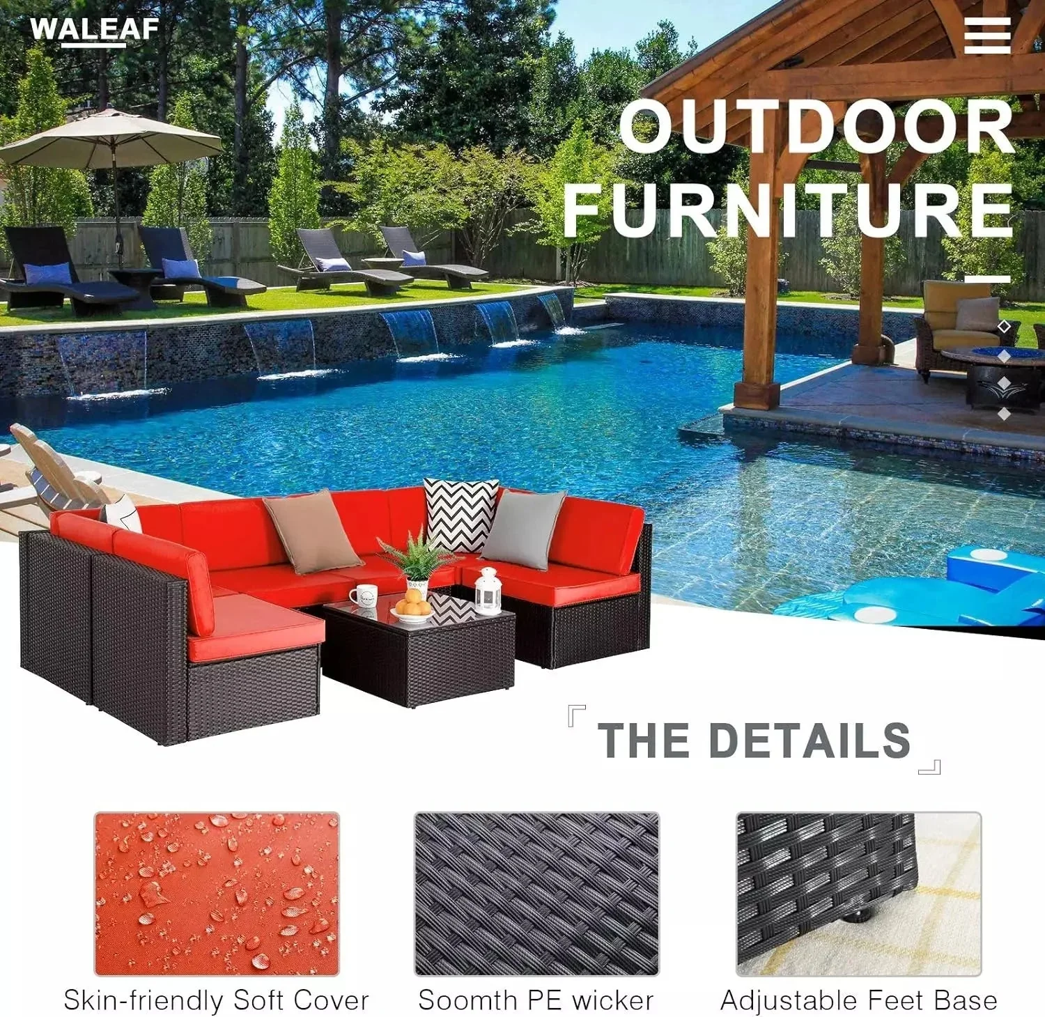 Vitesse 5 Pieces Patio Furniture Sets, Outdoor Sectional Sofa with Table - Image 49