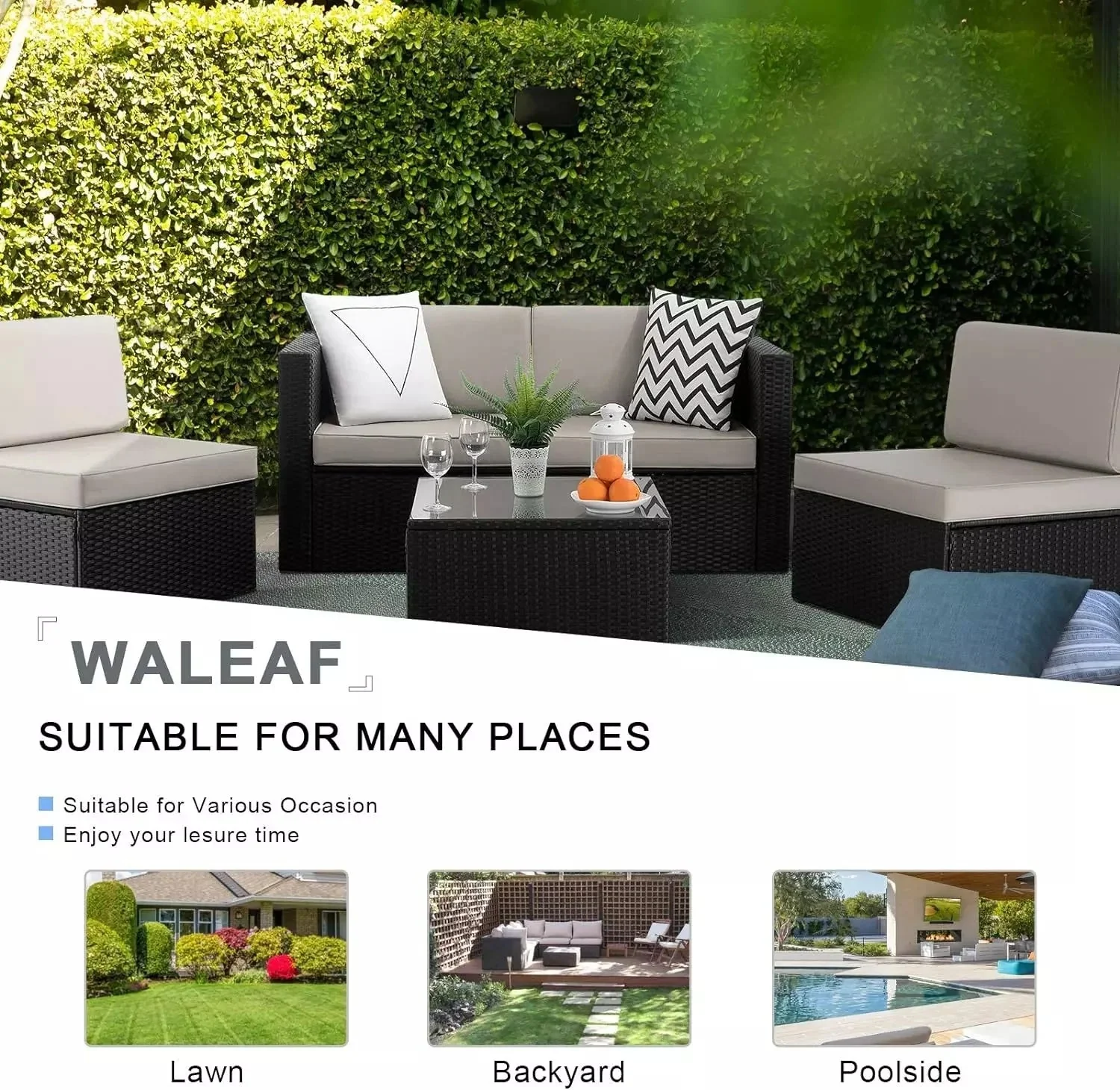 Vitesse 5 Pieces Patio Furniture Sets, Outdoor Sectional Sofa with Table - Image 5