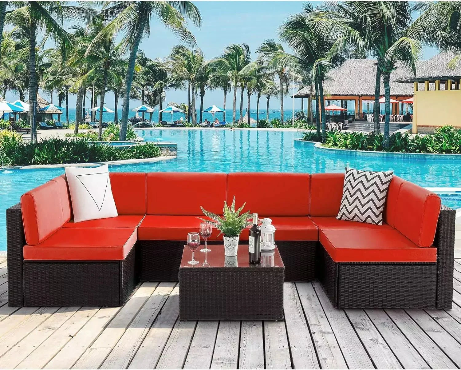Vitesse 5 Pieces Patio Furniture Sets, Outdoor Sectional Sofa with Table - Image 50