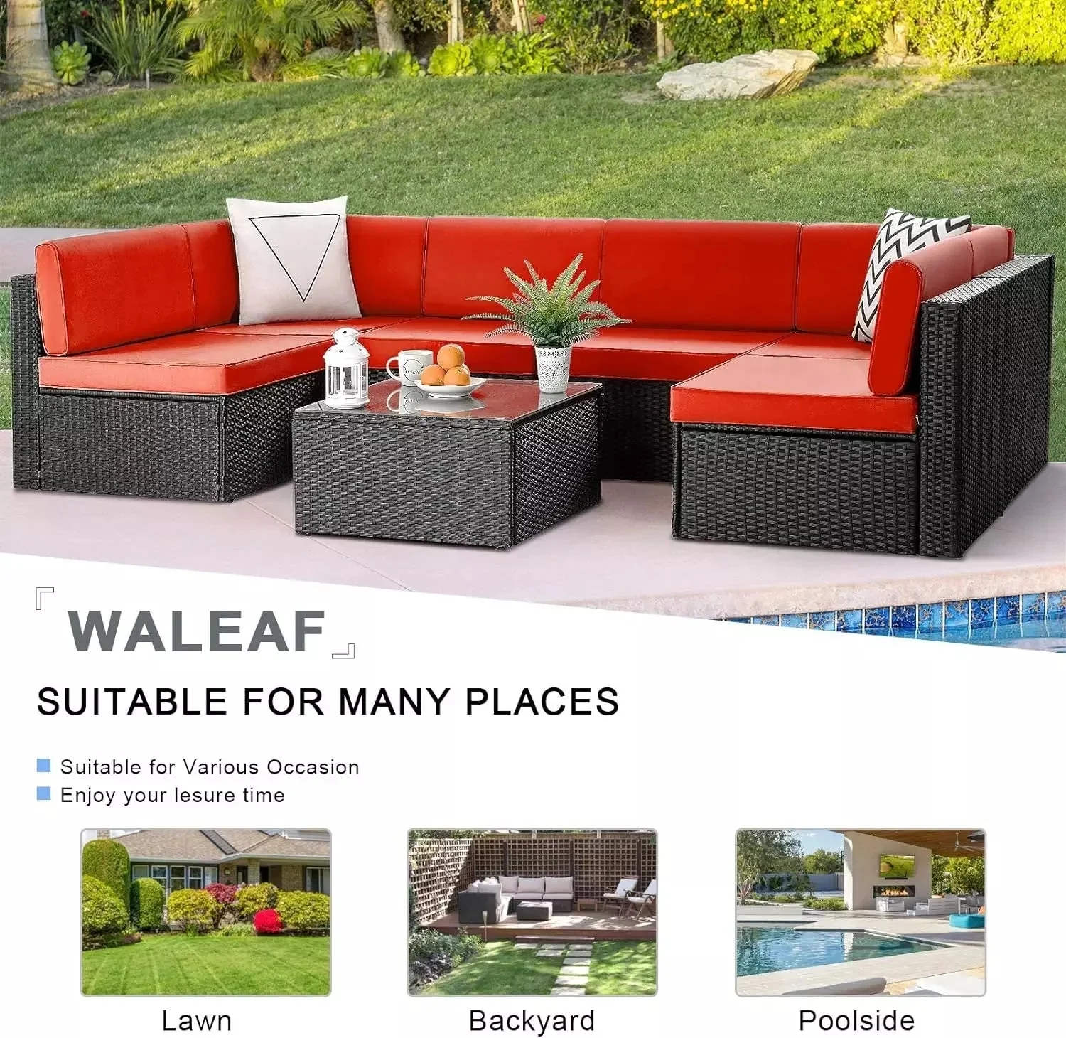 Vitesse 5 Pieces Patio Furniture Sets, Outdoor Sectional Sofa with Table - Image 51