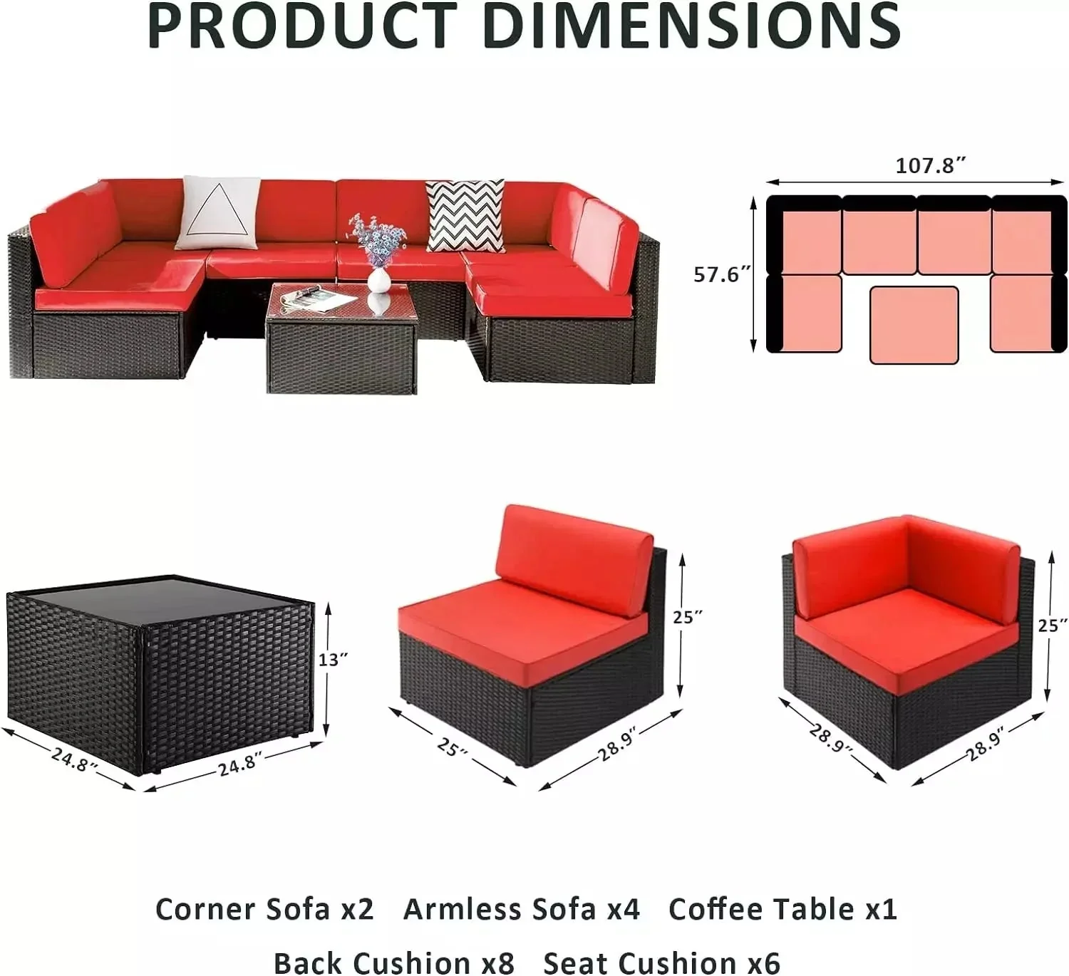 Vitesse 5 Pieces Patio Furniture Sets, Outdoor Sectional Sofa with Table - Image 53