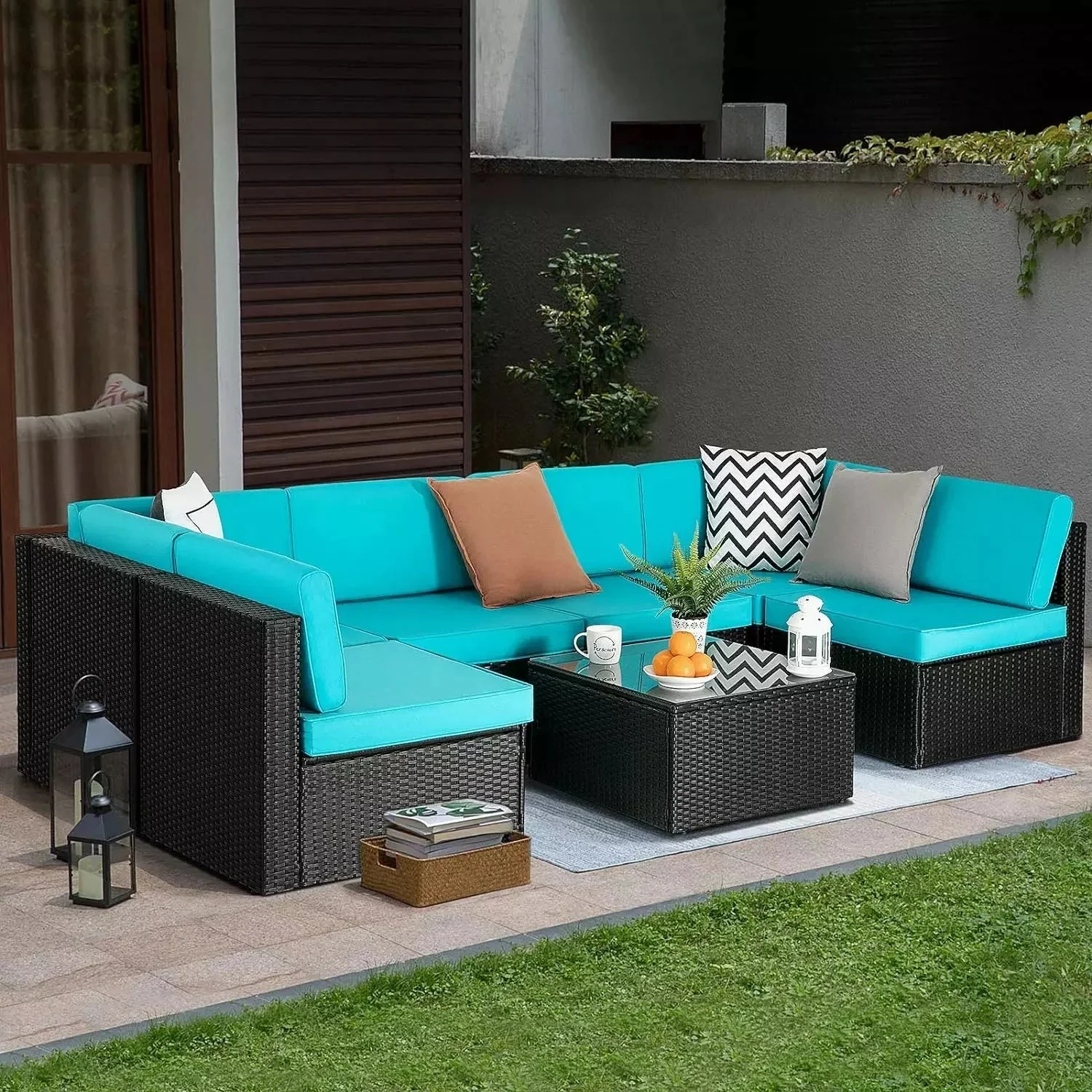 Vitesse 5 Pieces Patio Furniture Sets, Outdoor Sectional Sofa with Table - Image 55