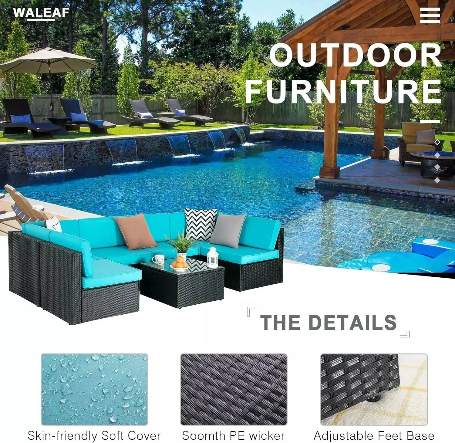 Vitesse 5 Pieces Patio Furniture Sets, Outdoor Sectional Sofa with Table - Image 57