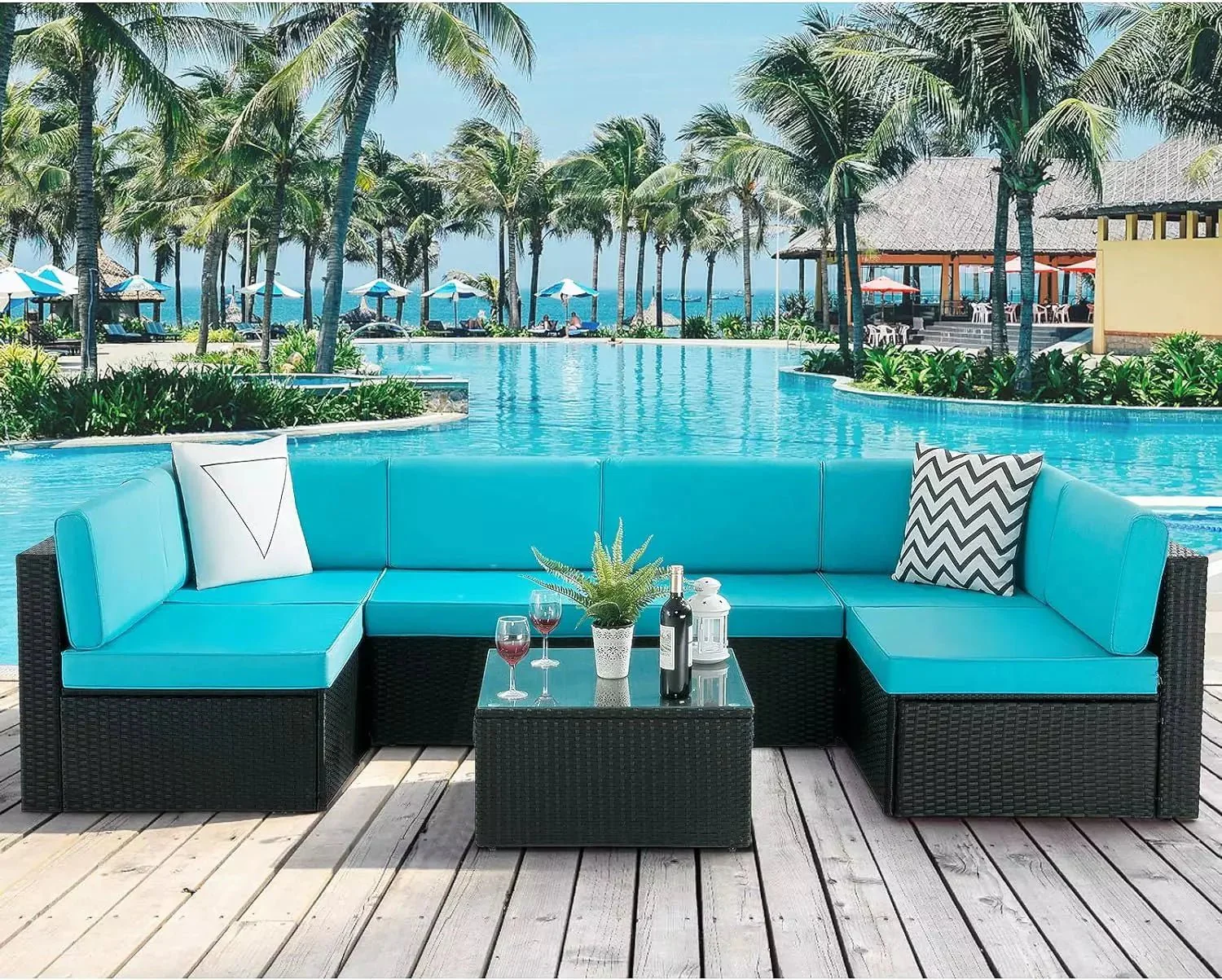 Vitesse 5 Pieces Patio Furniture Sets, Outdoor Sectional Sofa with Table - Image 58