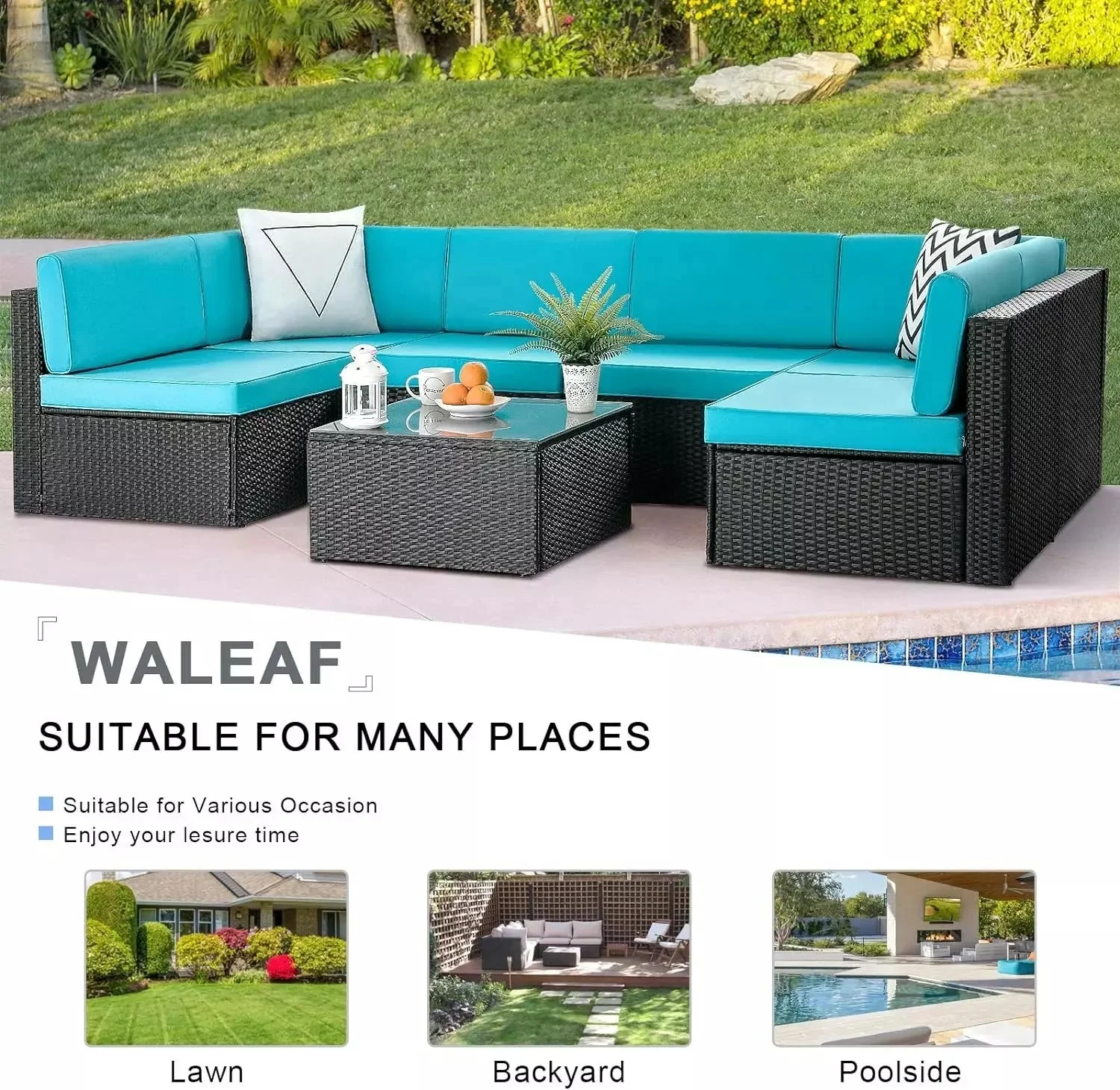Vitesse 5 Pieces Patio Furniture Sets, Outdoor Sectional Sofa with Table - Image 59
