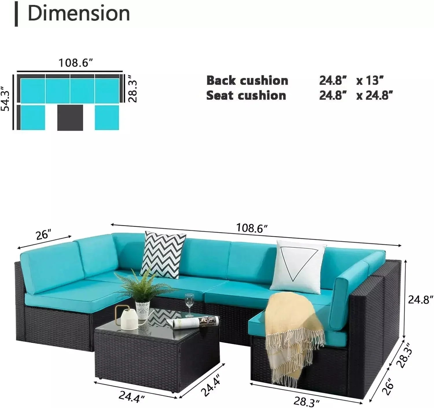 Vitesse 5 Pieces Patio Furniture Sets, Outdoor Sectional Sofa with Table - Image 62