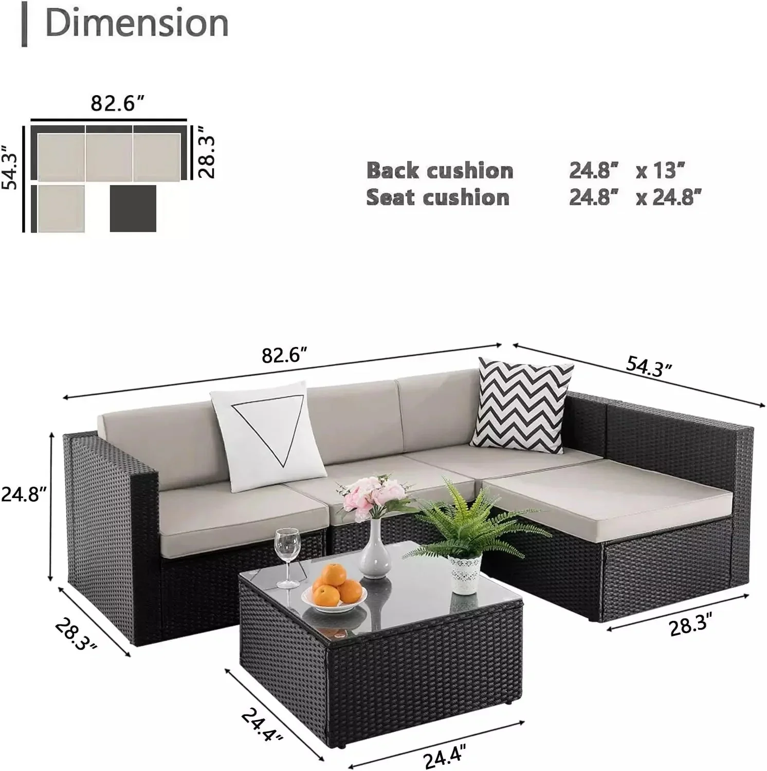 Vitesse 5 Pieces Patio Furniture Sets, Outdoor Sectional Sofa with Table - Image 7