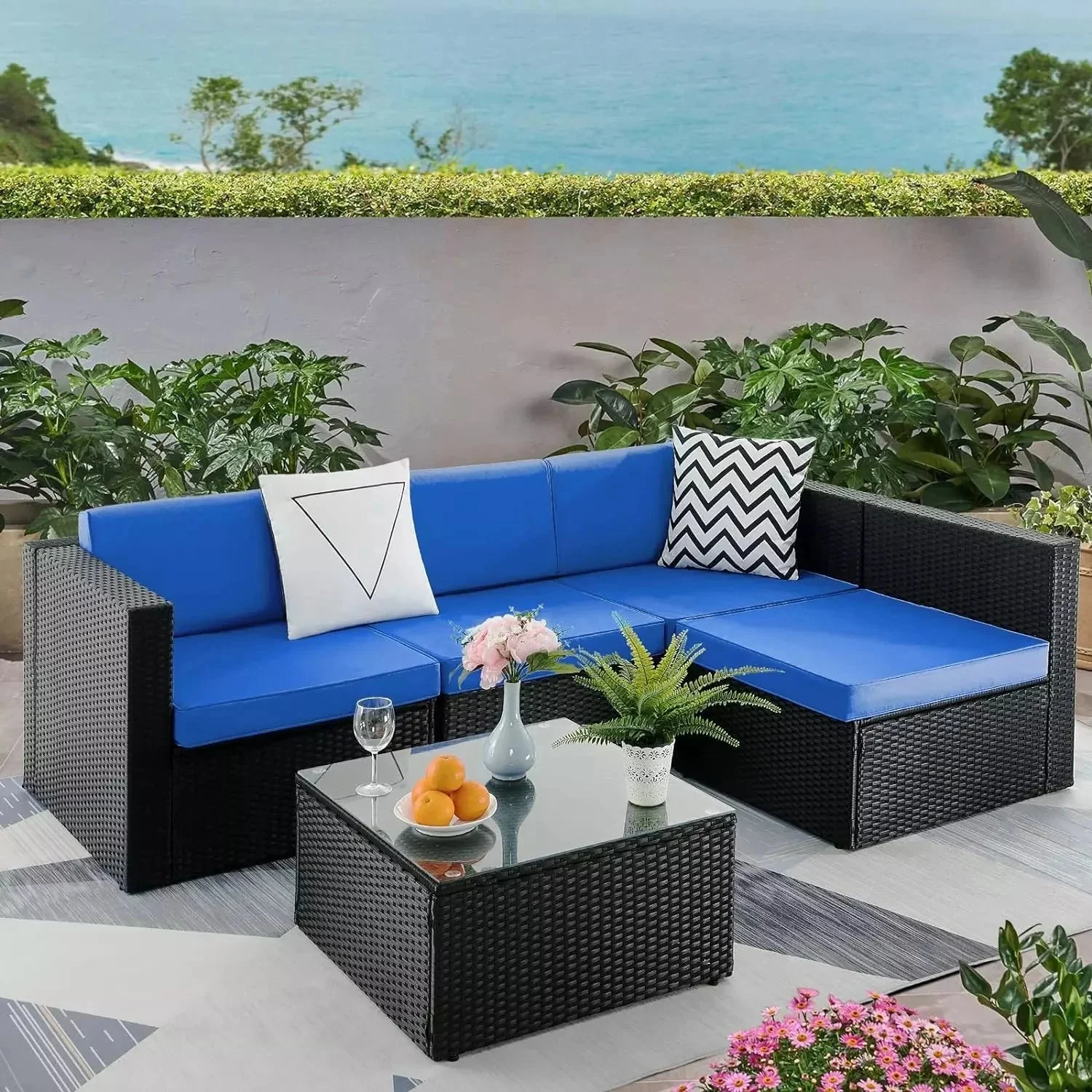 Vitesse 5 Pieces Patio Furniture Sets, Outdoor Sectional Sofa with Table - Image 8
