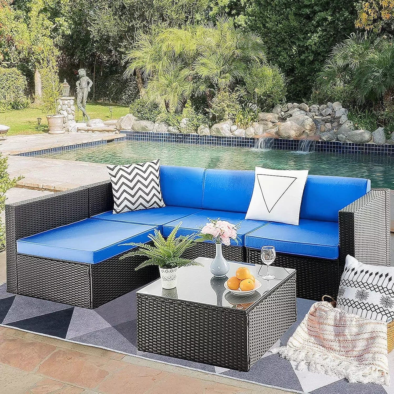 Vitesse 5 Pieces Patio Furniture Sets, Outdoor Sectional Sofa with Table - Image 9