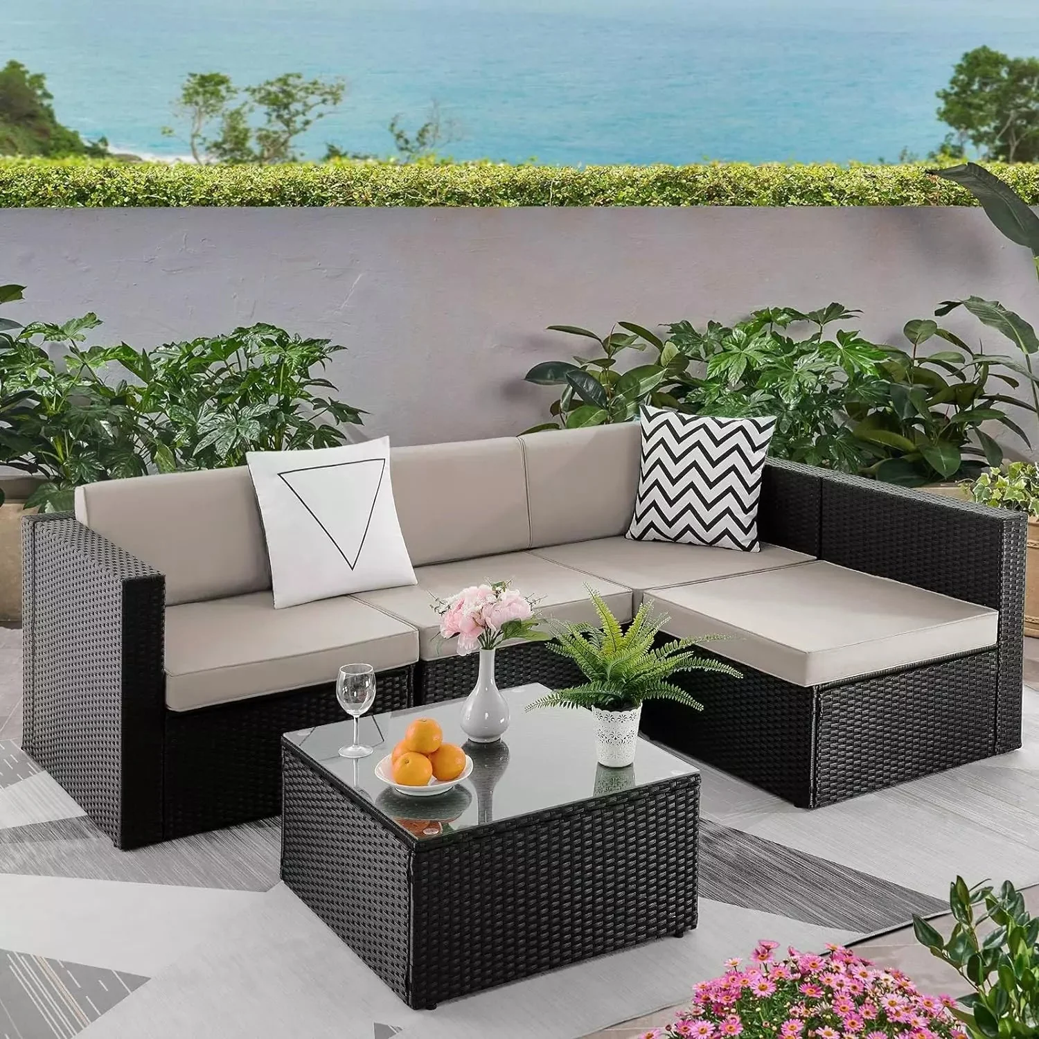 Vitesse 5 Pieces Patio Furniture Sets, Outdoor Sectional Sofa with Table PF02