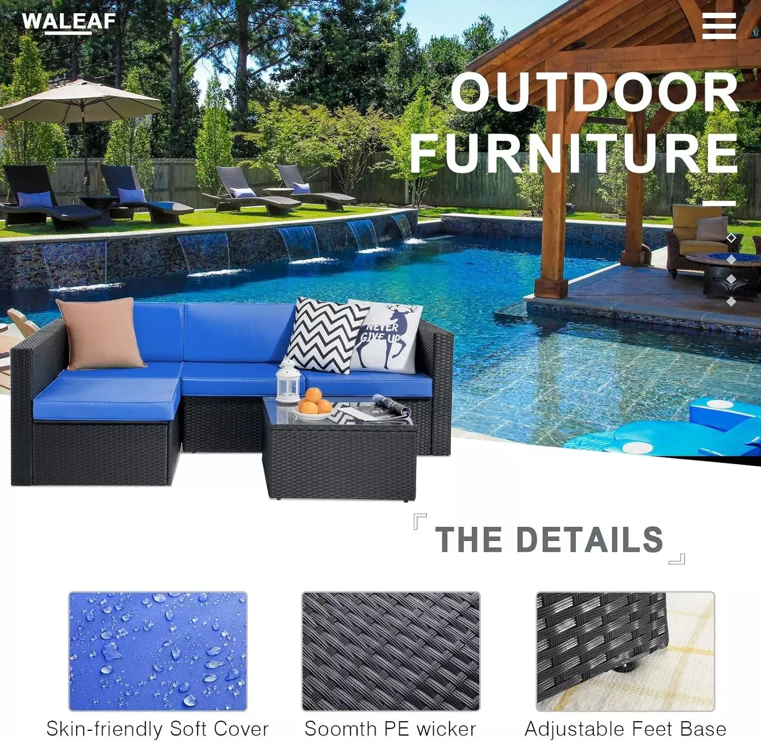 Vitesse 5 Pieces Patio Furniture Sets, Outdoor Sectional Sofa with Table PF02 - Image 12