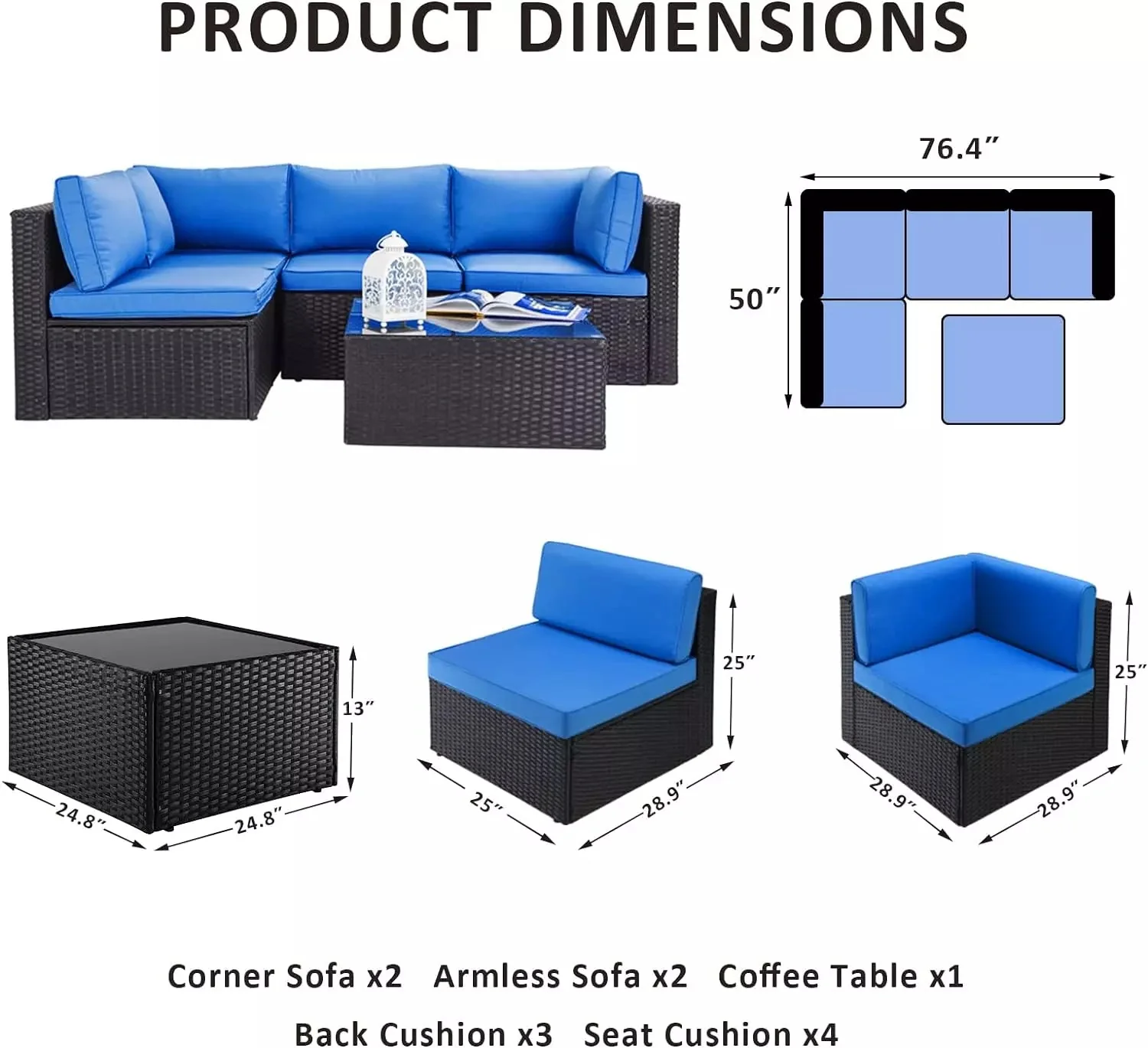 Vitesse 5 Pieces Patio Furniture Sets, Outdoor Sectional Sofa with Table PF02 - Image 14