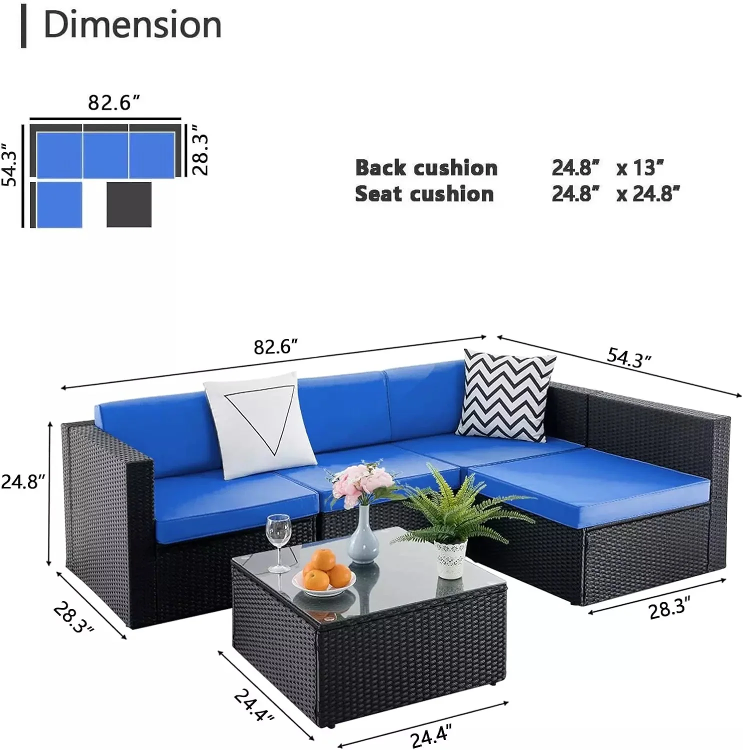 Vitesse 5 Pieces Patio Furniture Sets, Outdoor Sectional Sofa with Table PF02 - Image 15