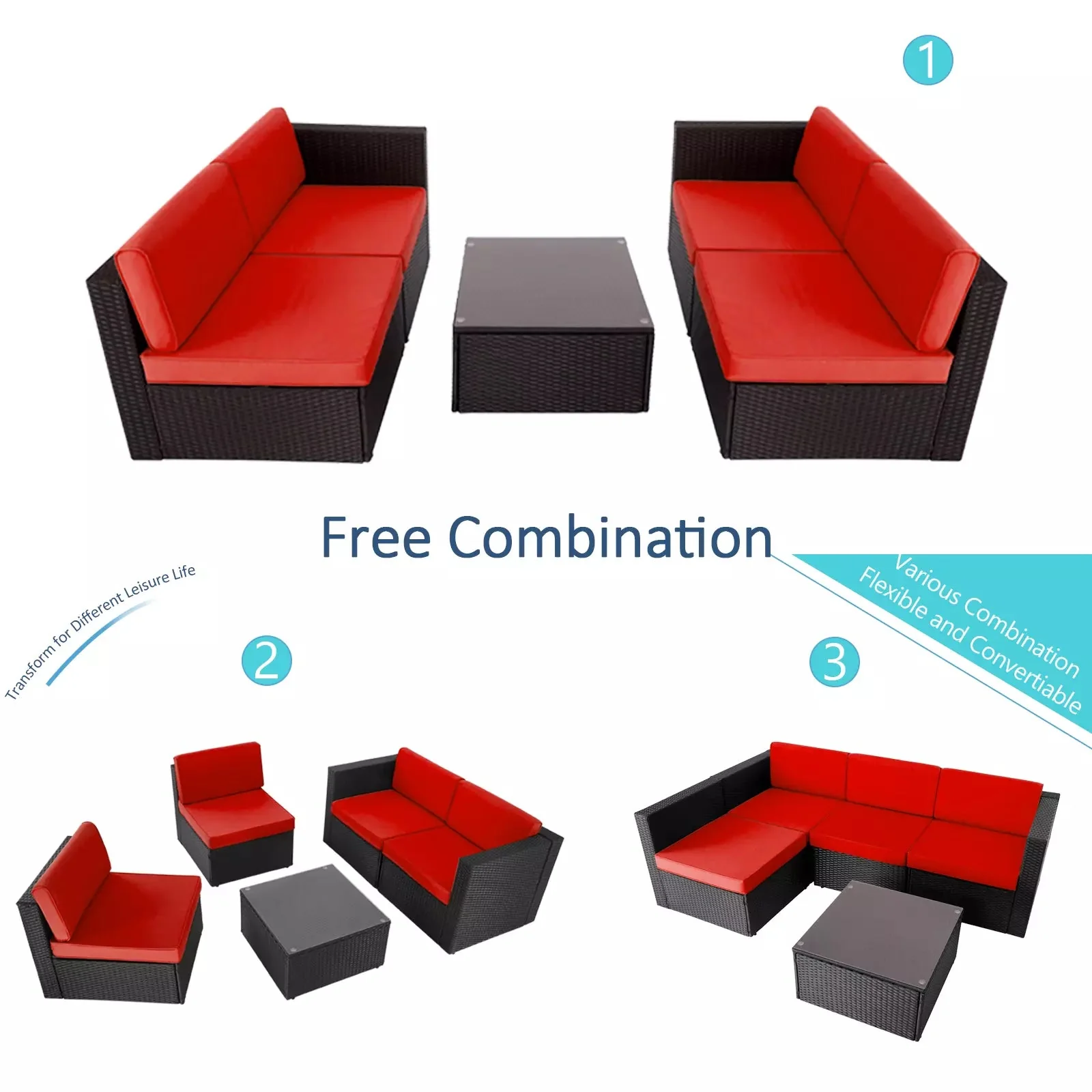 Vitesse 5 Pieces Patio Furniture Sets, Outdoor Sectional Sofa with Table PF02 - Image 22