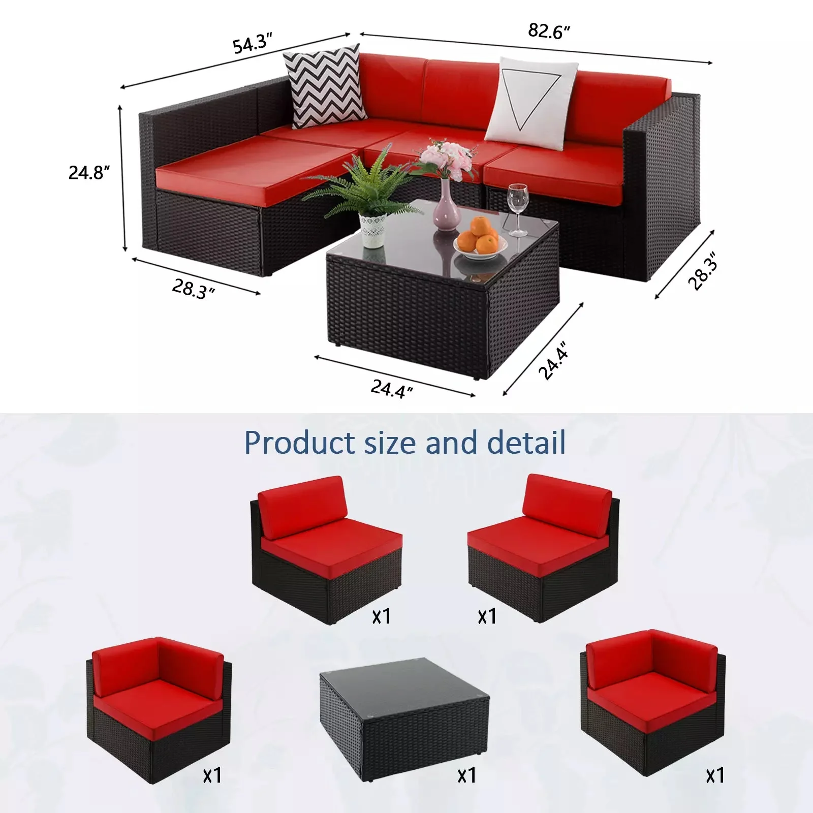 Vitesse 5 Pieces Patio Furniture Sets, Outdoor Sectional Sofa with Table PF02 - Image 23