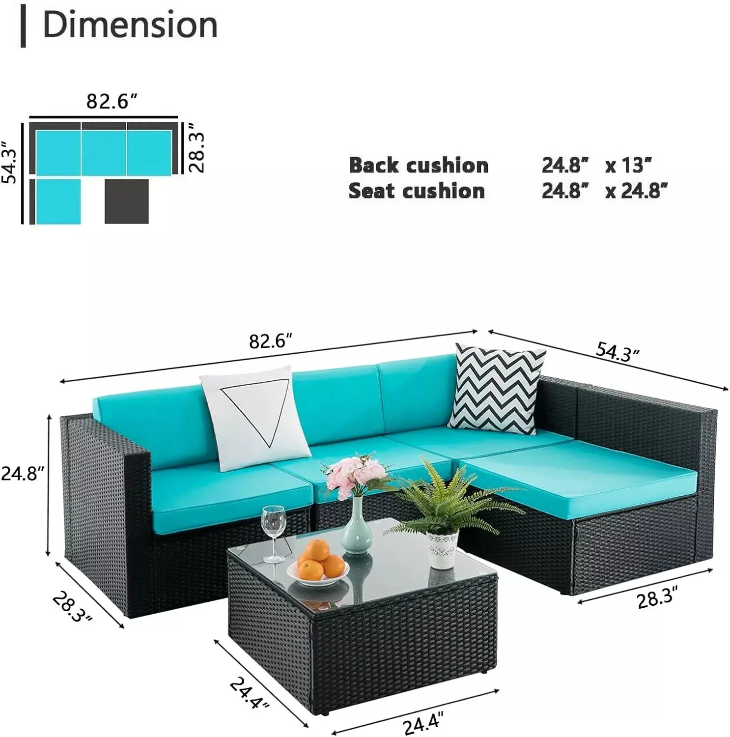 Vitesse 5 Pieces Patio Furniture Sets, Outdoor Sectional Sofa with Table PF02 - Image 30
