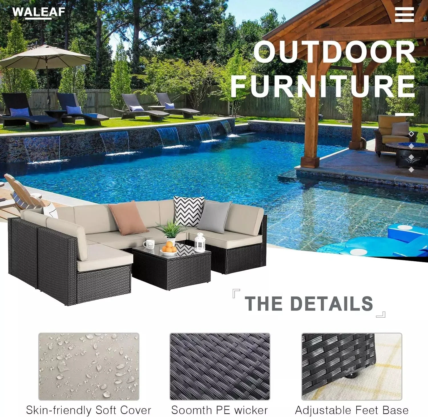Vitesse 5 Pieces Patio Furniture Sets, Outdoor Sectional Sofa with Table PF02 - Image 33