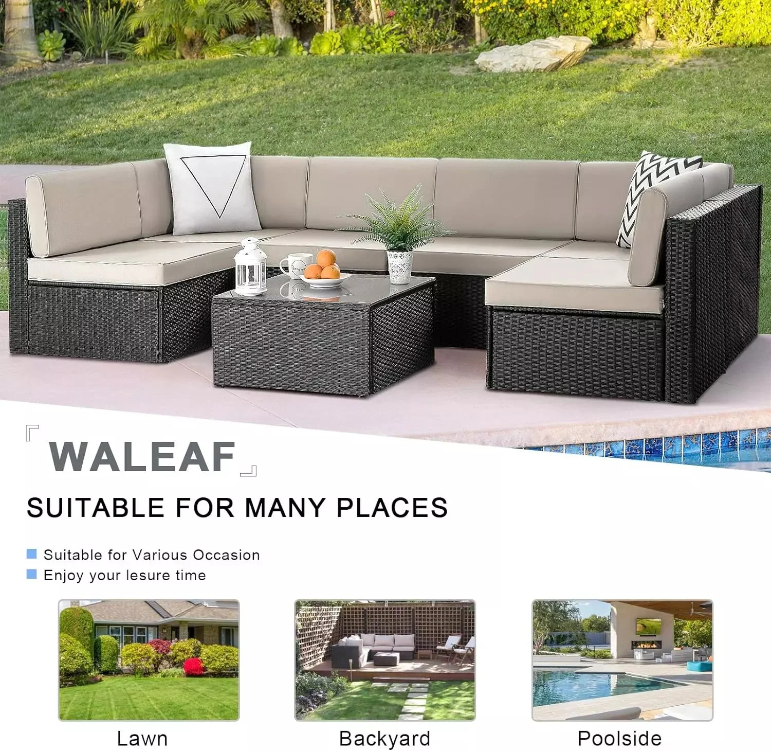 Vitesse 5 Pieces Patio Furniture Sets, Outdoor Sectional Sofa with Table PF02 - Image 35