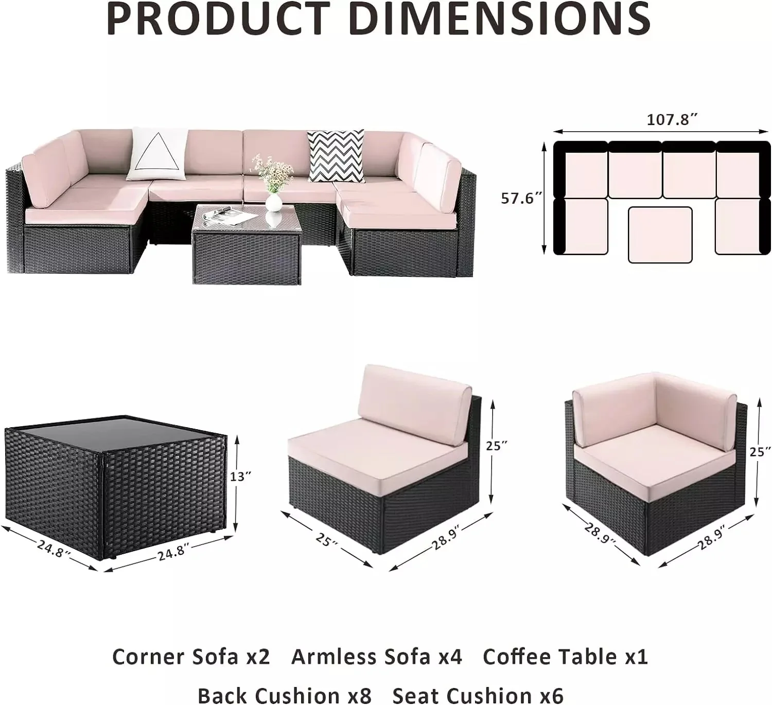 Vitesse 5 Pieces Patio Furniture Sets, Outdoor Sectional Sofa with Table PF02 - Image 37