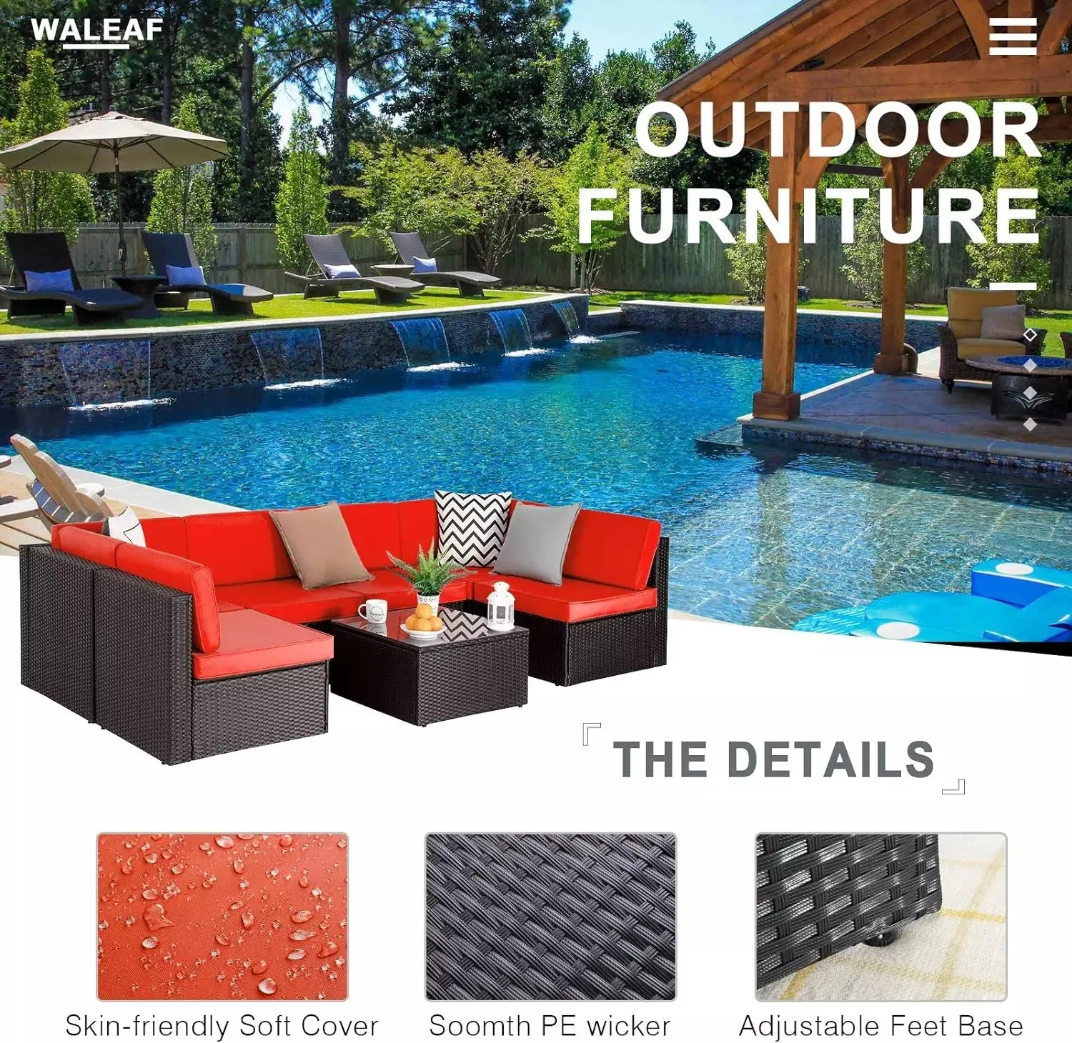 Vitesse 5 Pieces Patio Furniture Sets, Outdoor Sectional Sofa with Table PF02 - Image 49