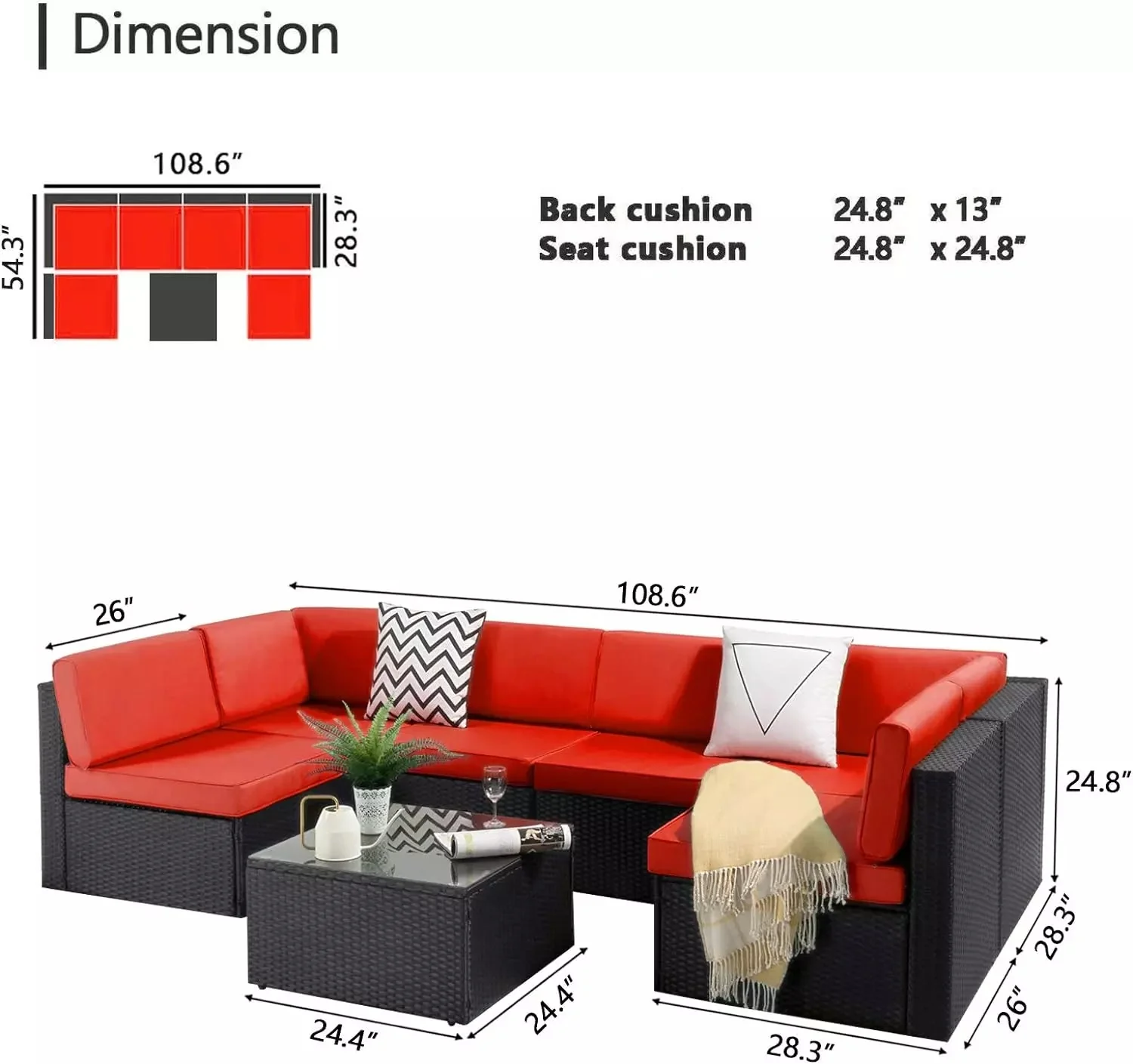 Vitesse 5 Pieces Patio Furniture Sets, Outdoor Sectional Sofa with Table PF02 - Image 54