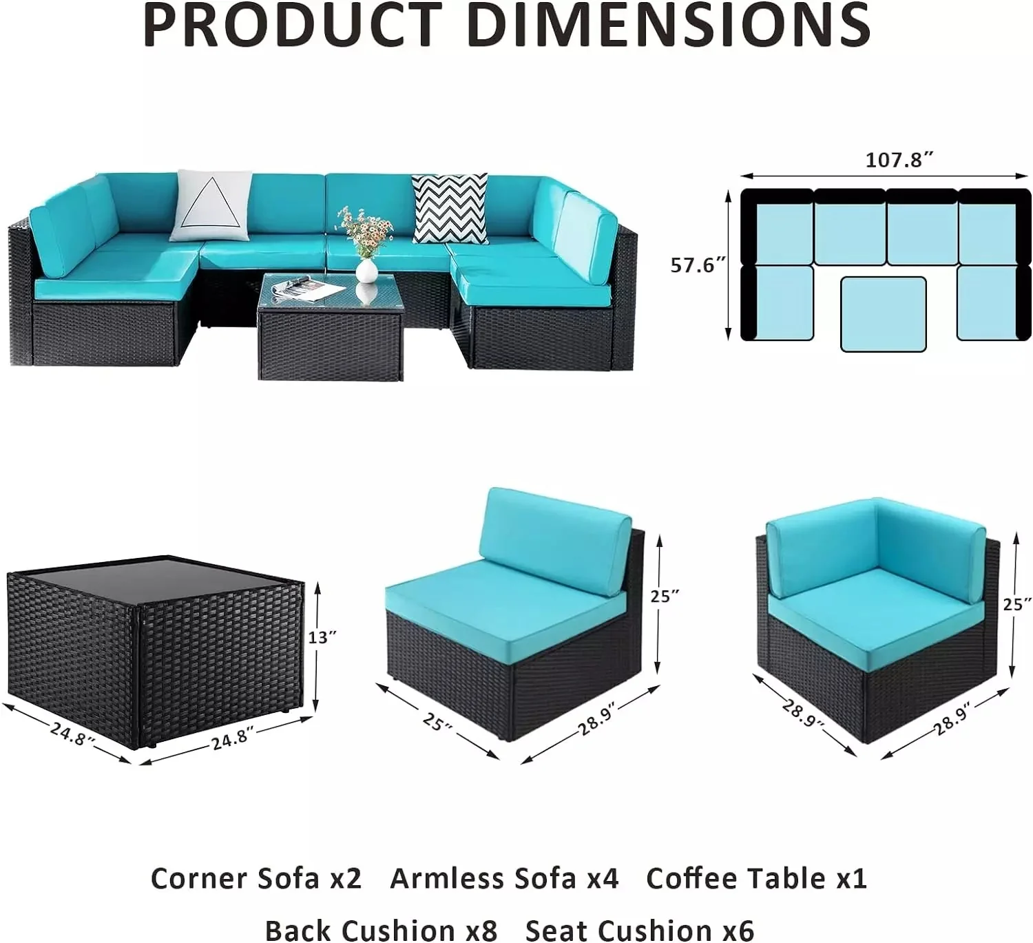 Vitesse 5 Pieces Patio Furniture Sets, Outdoor Sectional Sofa with Table PF02 - Image 61
