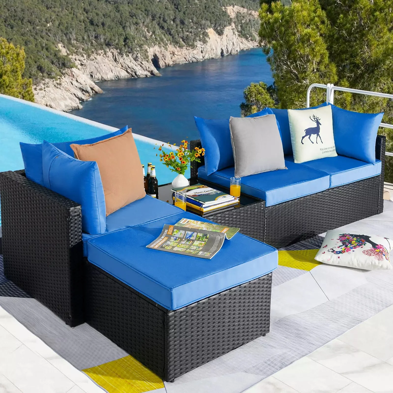 Vitesse 5 Pieces L Shaped Modular Patio Furniture Sets with Ottoman PF01 - Image 10