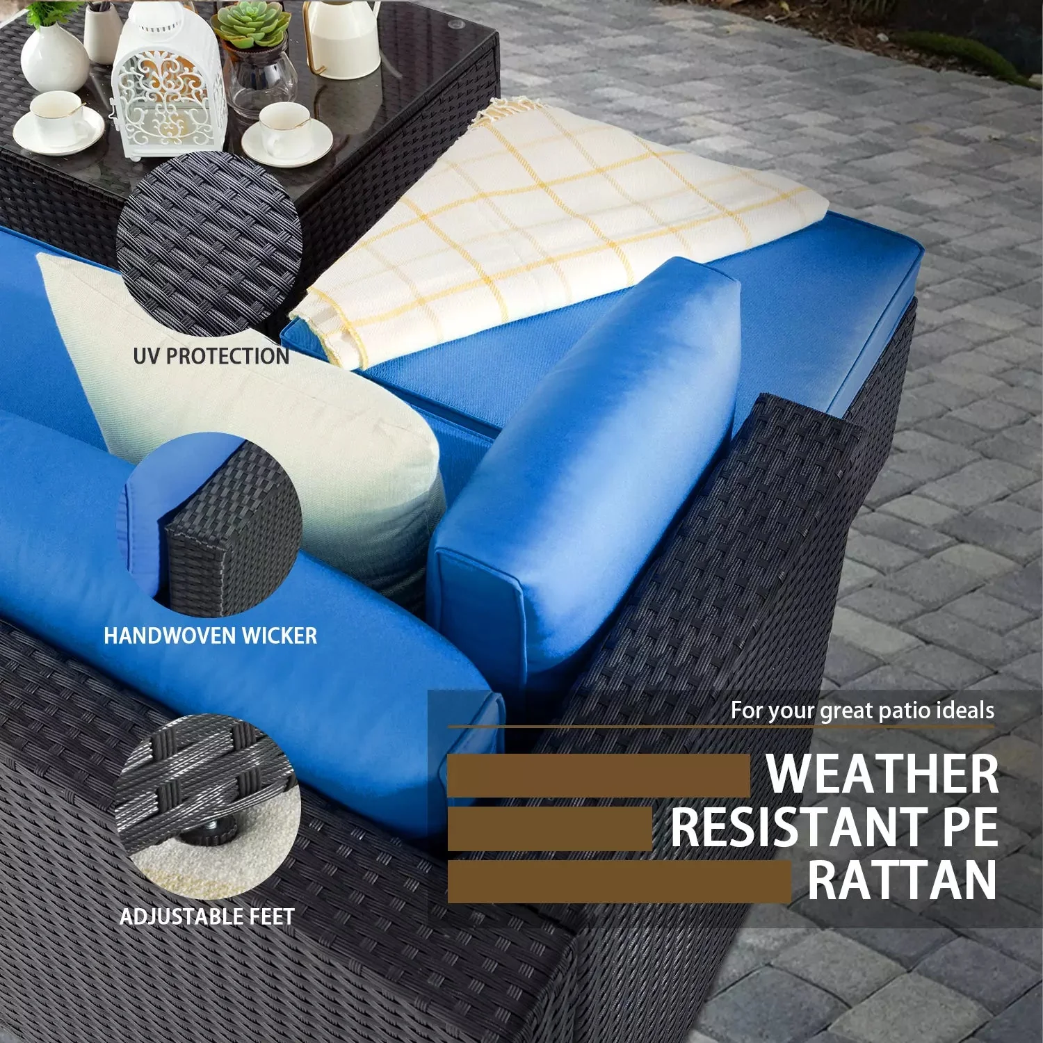 Vitesse 5 Pieces L Shaped Modular Patio Furniture Sets with Ottoman PF01 - Image 11