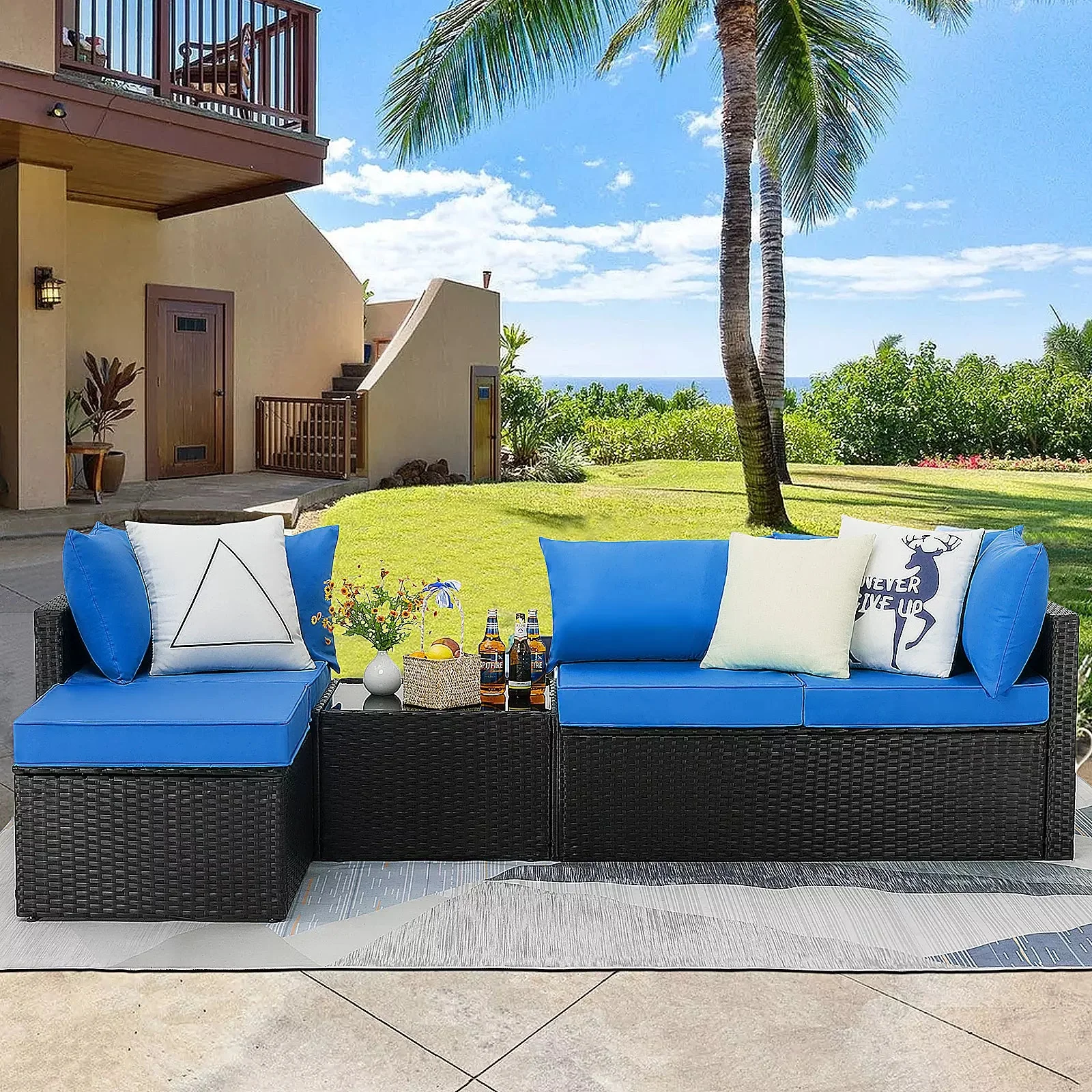 Vitesse 5 Pieces L Shaped Modular Patio Furniture Sets with Ottoman PF01 - Image 15