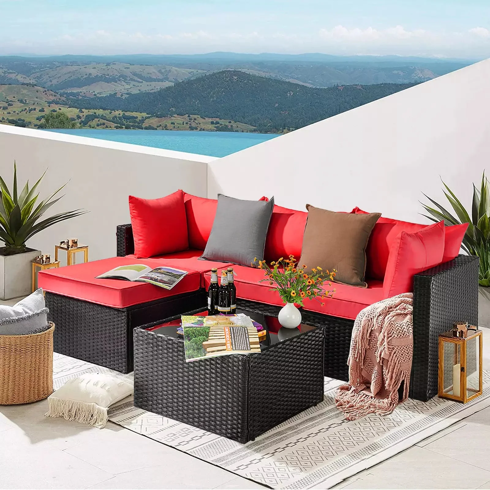Vitesse 5 Pieces L Shaped Modular Patio Furniture Sets with Ottoman PF01 - Image 18