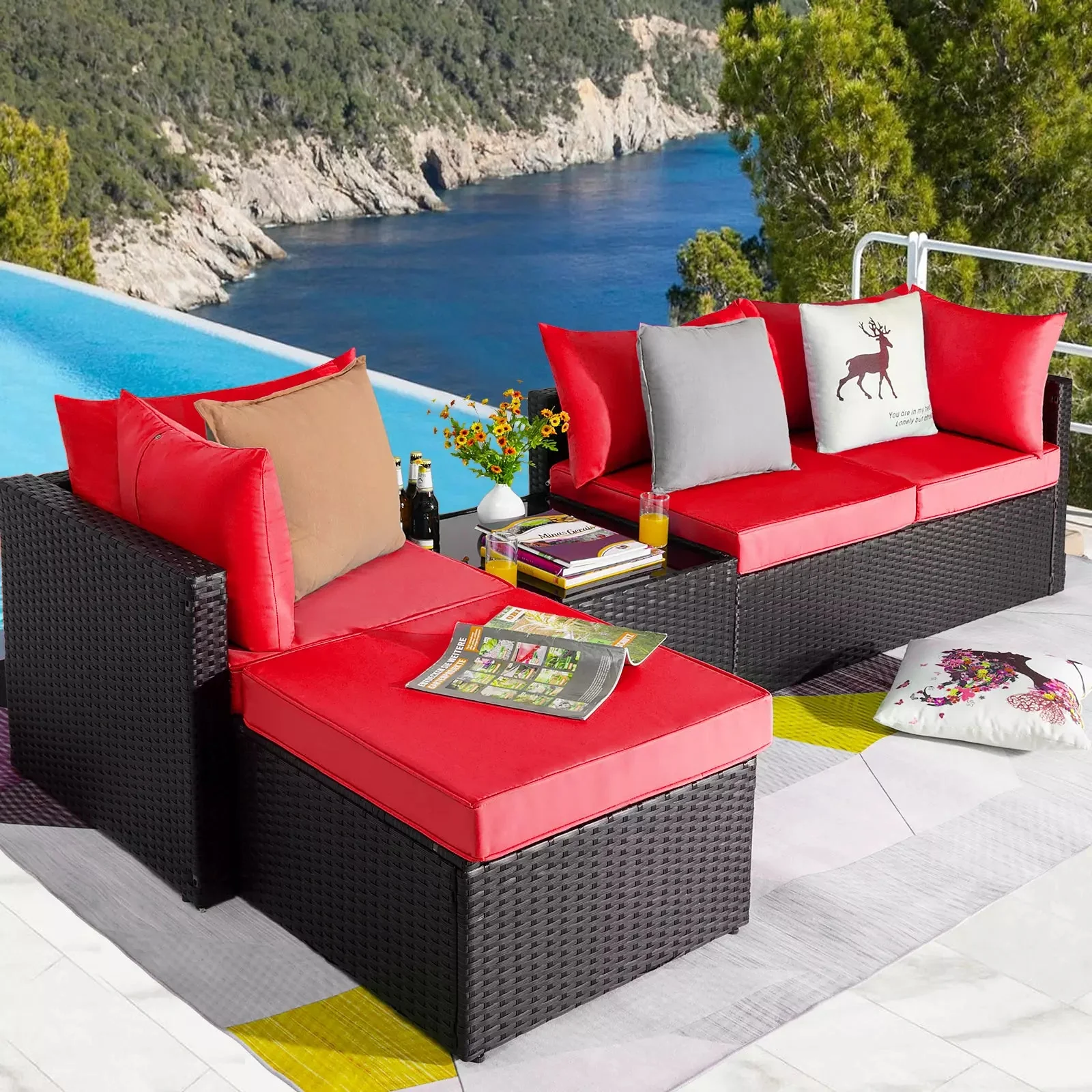 Vitesse 5 Pieces L Shaped Modular Patio Furniture Sets with Ottoman PF01 - Image 19