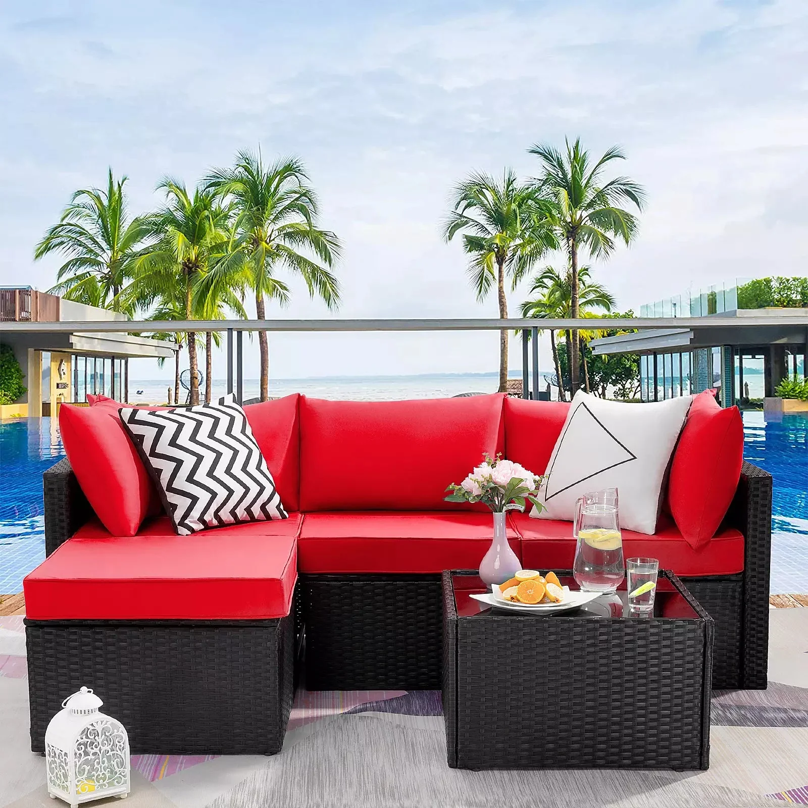 Vitesse 5 Pieces L Shaped Modular Patio Furniture Sets with Ottoman PF01 - Image 25