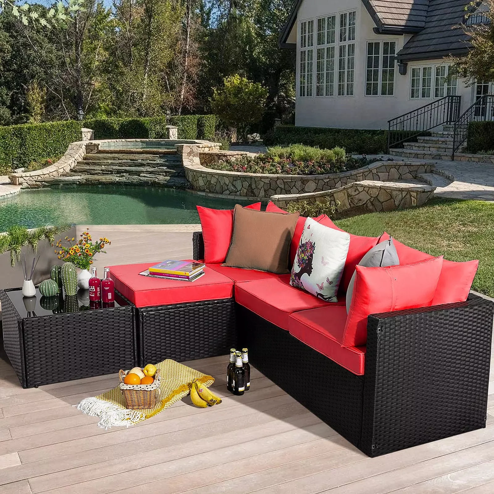 Vitesse 5 Pieces L Shaped Modular Patio Furniture Sets with Ottoman PF01 - Image 26
