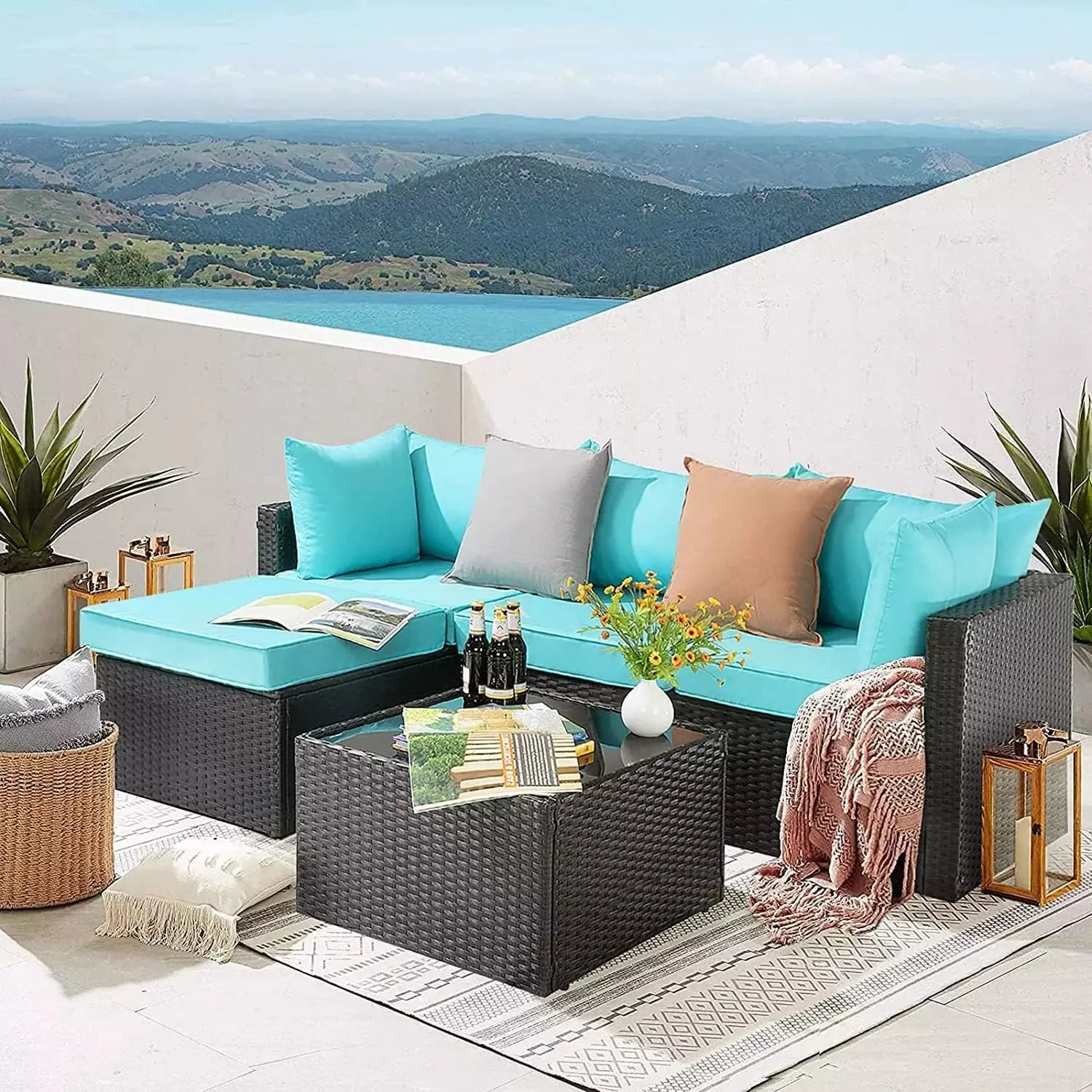 Vitesse 5 Pieces L Shaped Modular Patio Furniture Sets with Ottoman PF01 - Image 27