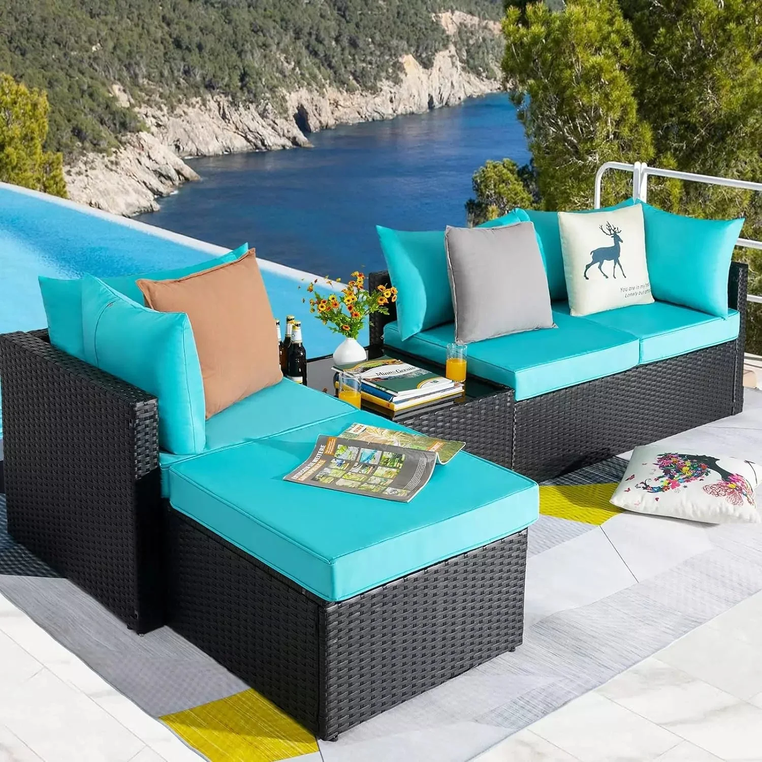 Vitesse 5 Pieces L Shaped Modular Patio Furniture Sets with Ottoman PF01 - Image 28