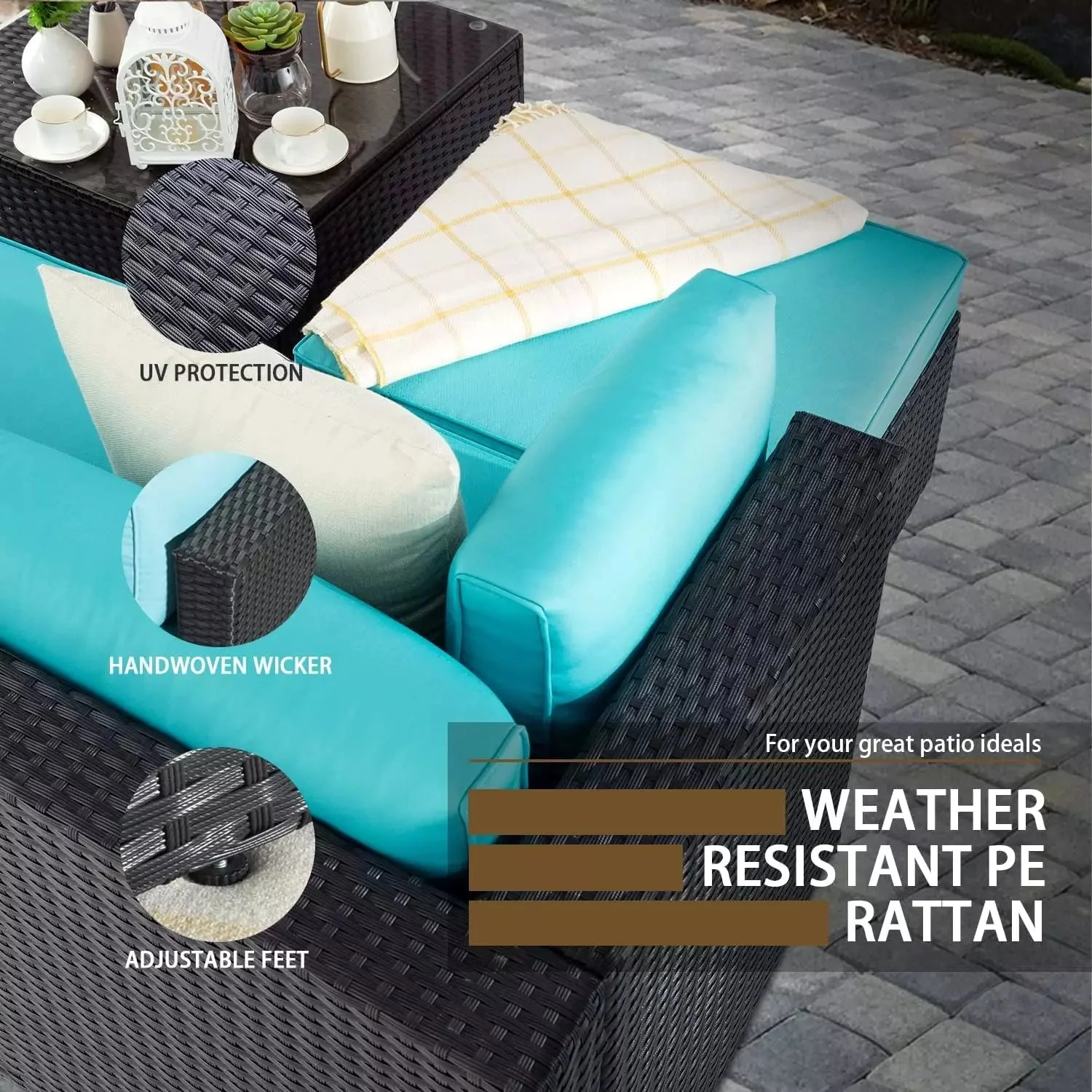 Vitesse 5 Pieces L Shaped Modular Patio Furniture Sets with Ottoman PF01 - Image 29