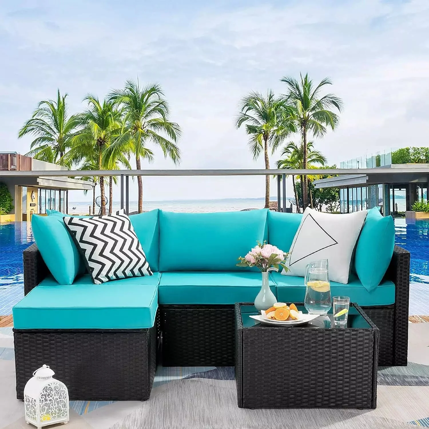 Vitesse 5 Pieces L Shaped Modular Patio Furniture Sets with Ottoman PF01 - Image 34