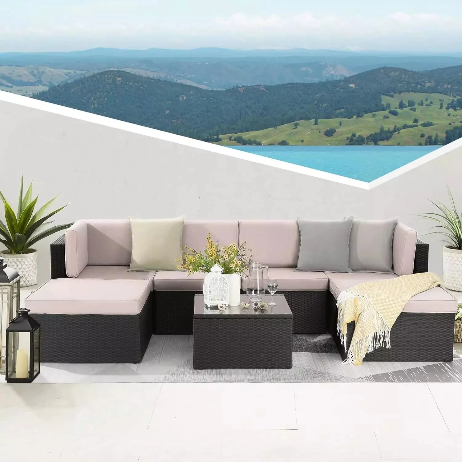 Vitesse 5 Pieces L Shaped Modular Patio Furniture Sets with Ottoman PF01 - Image 35