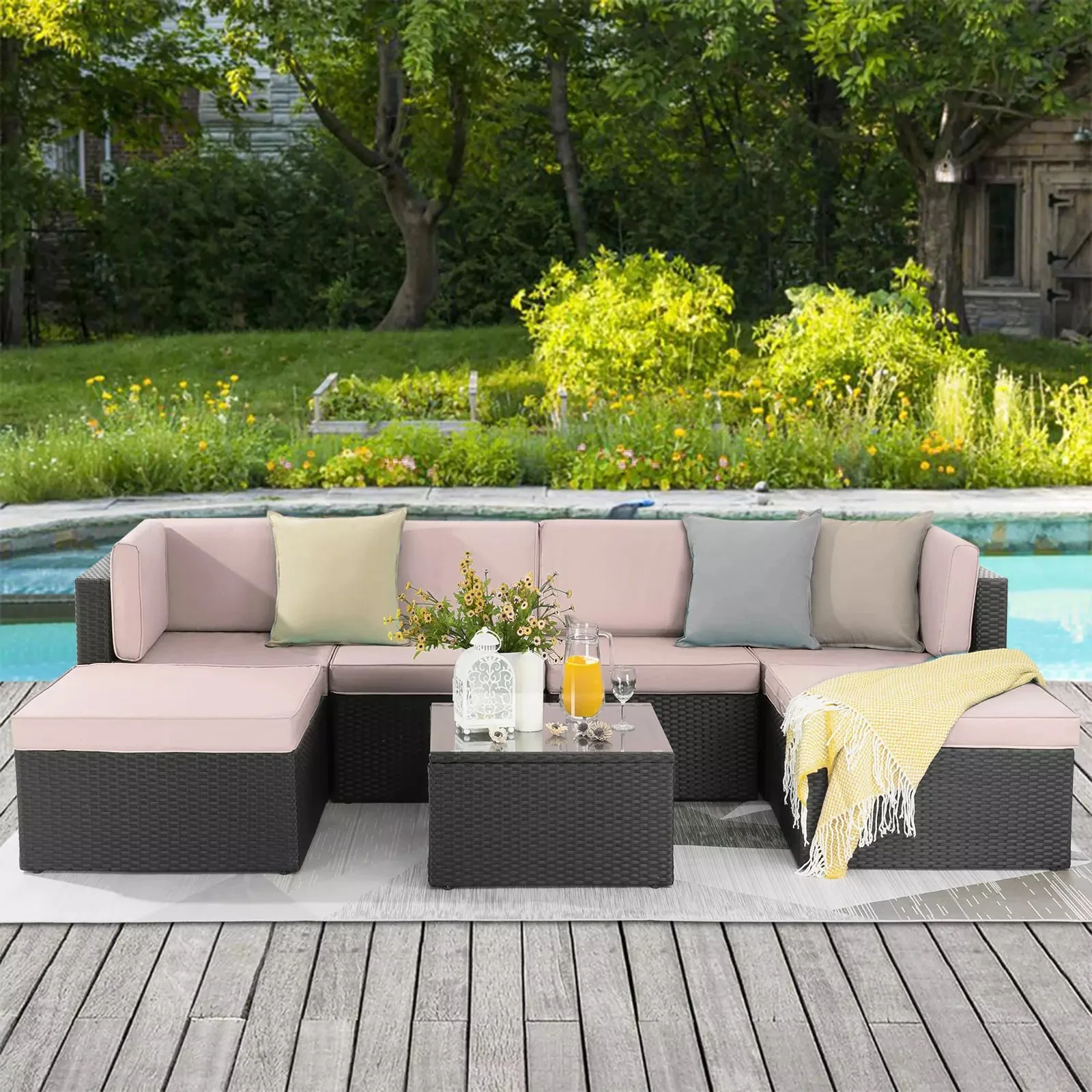 Vitesse 5 Pieces L Shaped Modular Patio Furniture Sets with Ottoman PF01 - Image 36