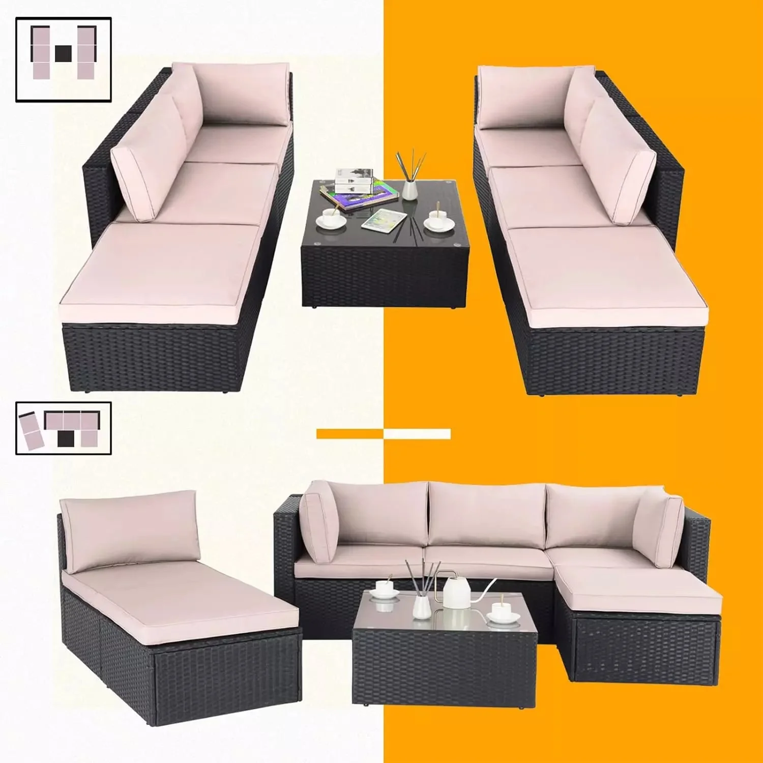 Vitesse 5 Pieces L Shaped Modular Patio Furniture Sets with Ottoman PF01 - Image 38
