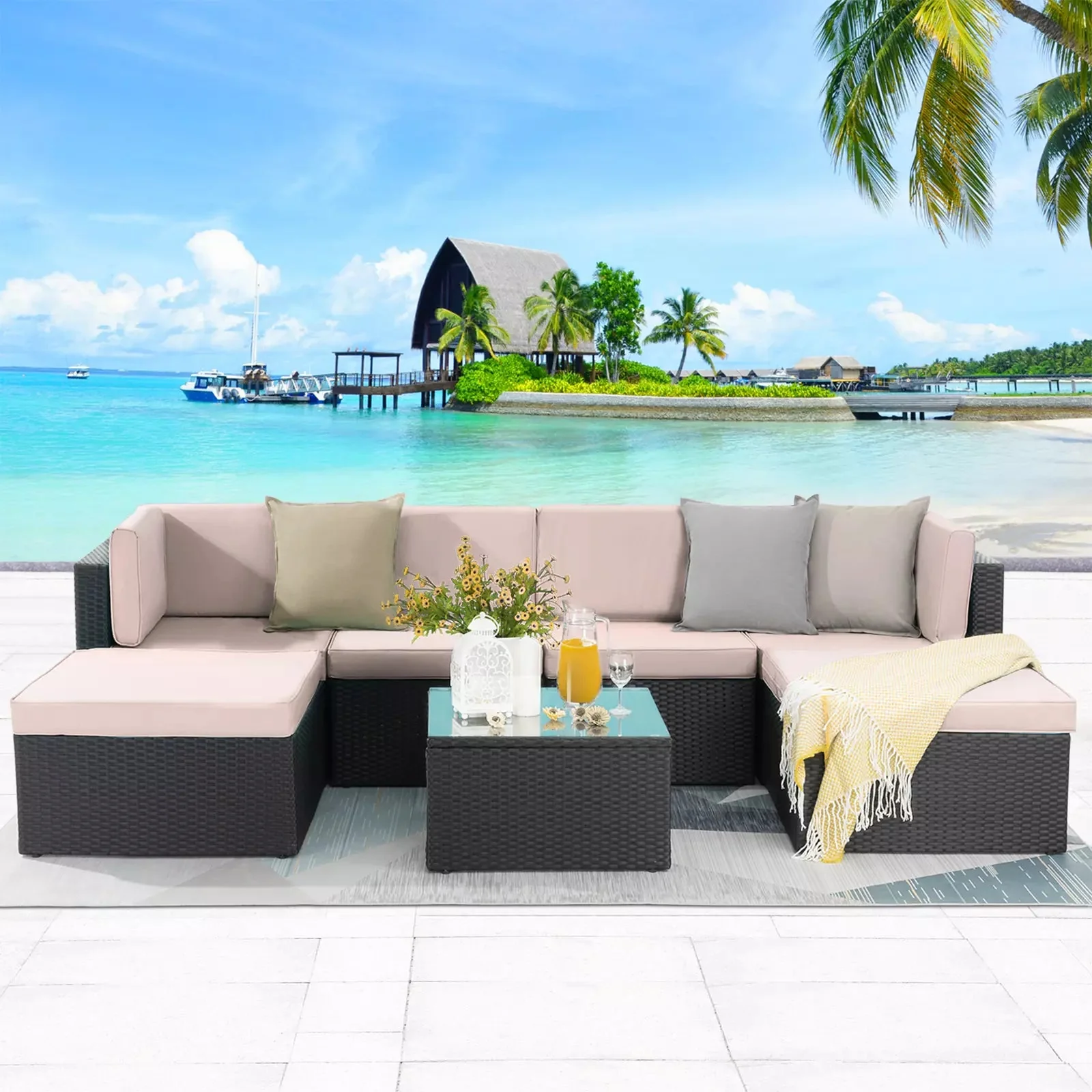 Vitesse 5 Pieces L Shaped Modular Patio Furniture Sets with Ottoman PF01 - Image 42