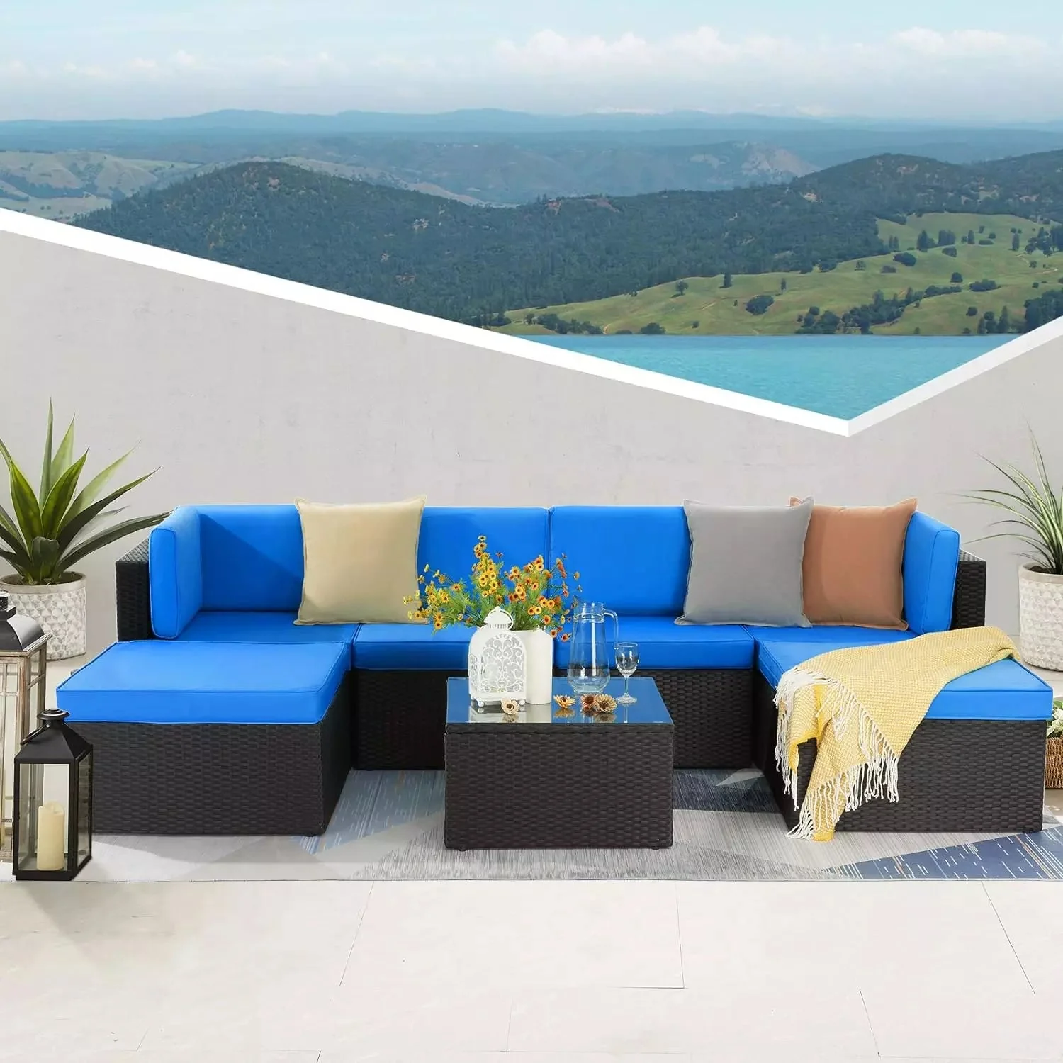 Vitesse 5 Pieces L Shaped Modular Patio Furniture Sets with Ottoman PF01 - Image 44