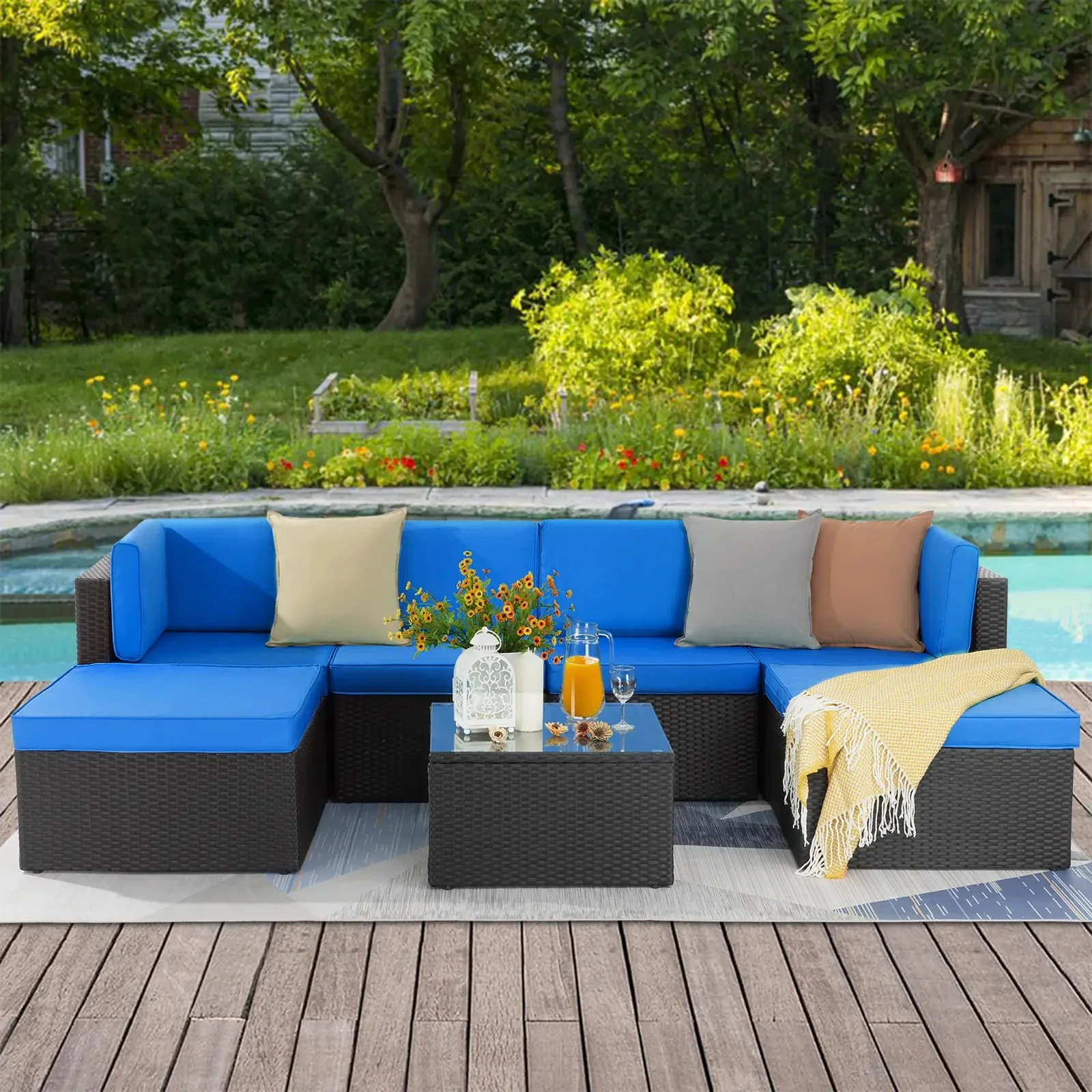 Vitesse 5 Pieces L Shaped Modular Patio Furniture Sets with Ottoman PF01 - Image 45