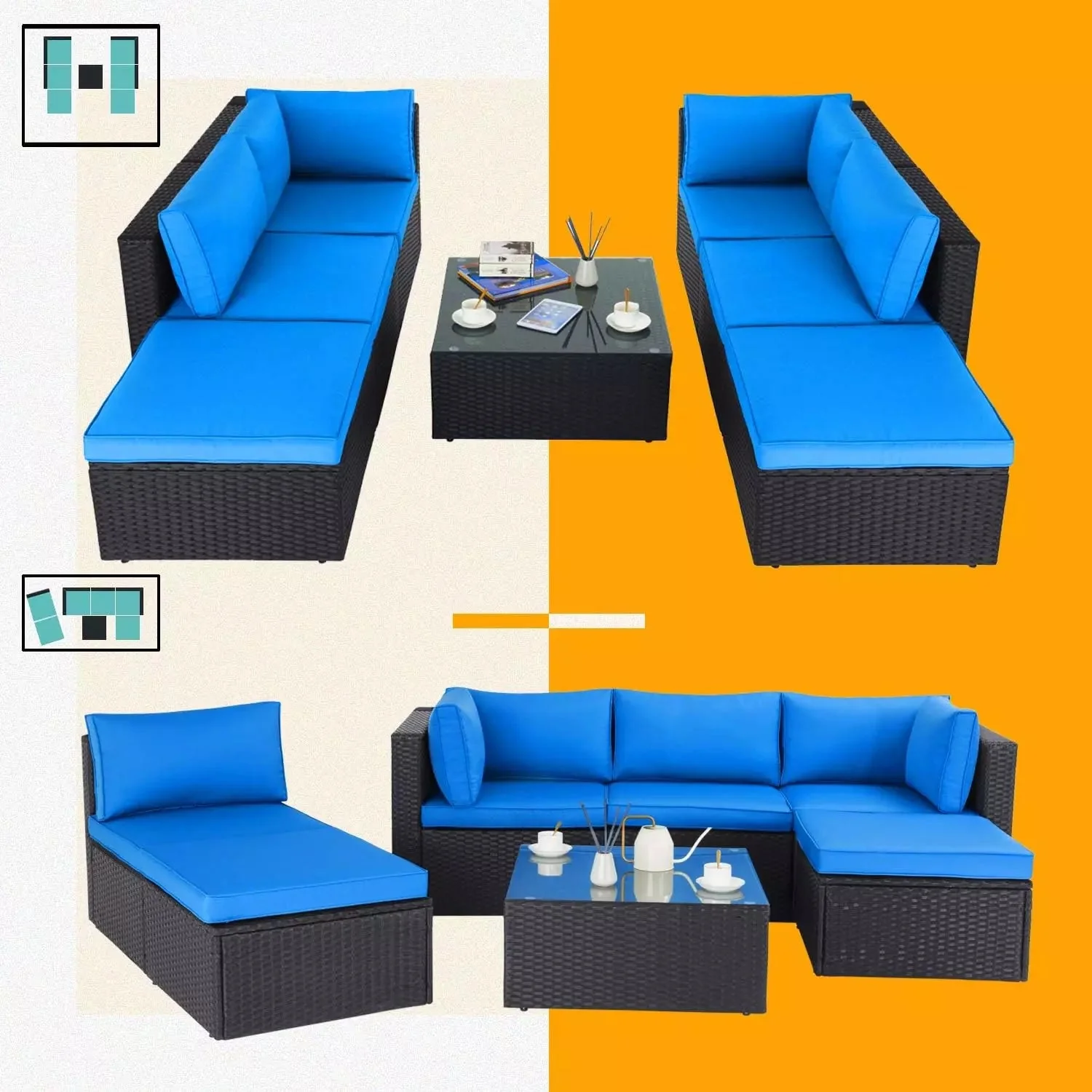 Vitesse 5 Pieces L Shaped Modular Patio Furniture Sets with Ottoman PF01 - Image 47