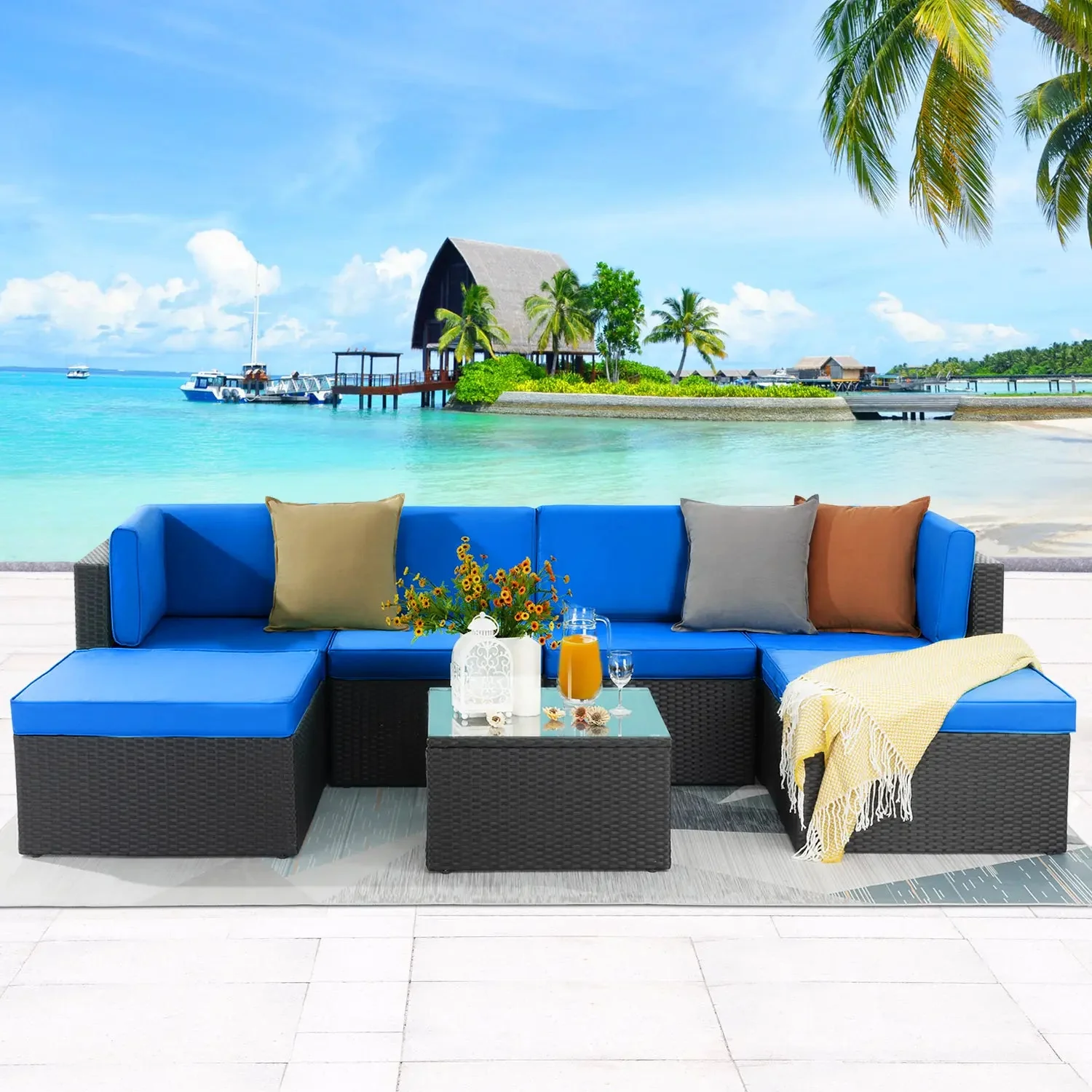 Vitesse 5 Pieces L Shaped Modular Patio Furniture Sets with Ottoman PF01 - Image 52