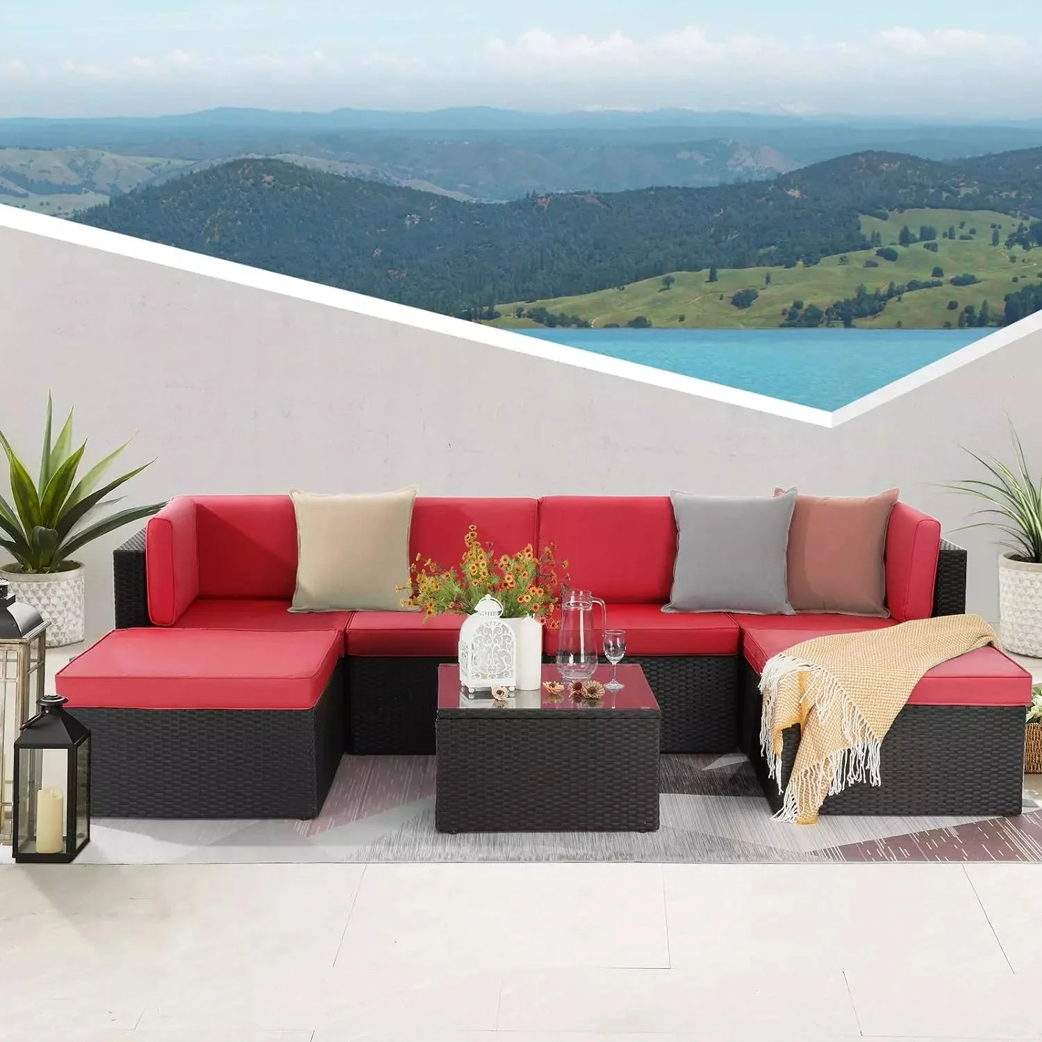 Vitesse 5 Pieces L Shaped Modular Patio Furniture Sets with Ottoman PF01 - Image 53