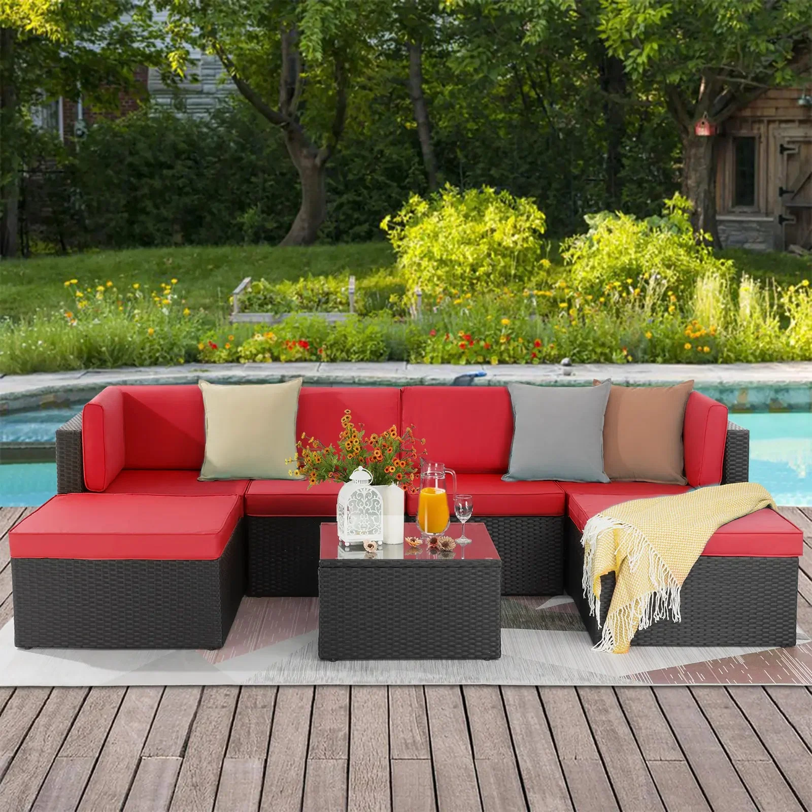 Vitesse 5 Pieces L Shaped Modular Patio Furniture Sets with Ottoman PF01 - Image 54